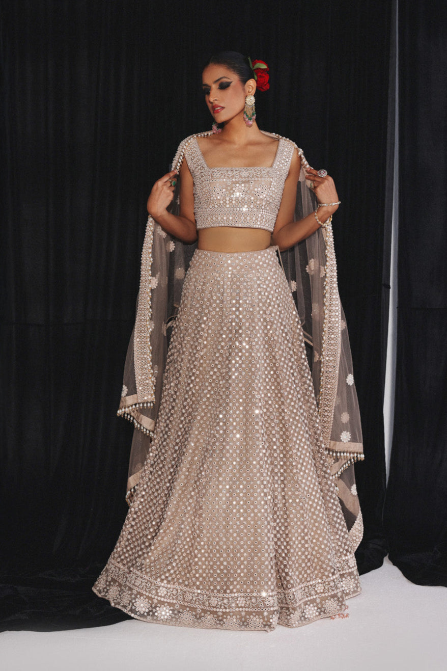 MIRRORWORK AND BEADWORK LEHENGA SET