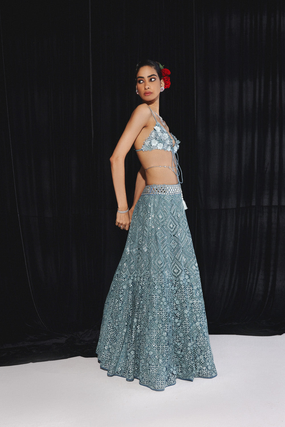 Lace work lehenga Set with Mirror Work