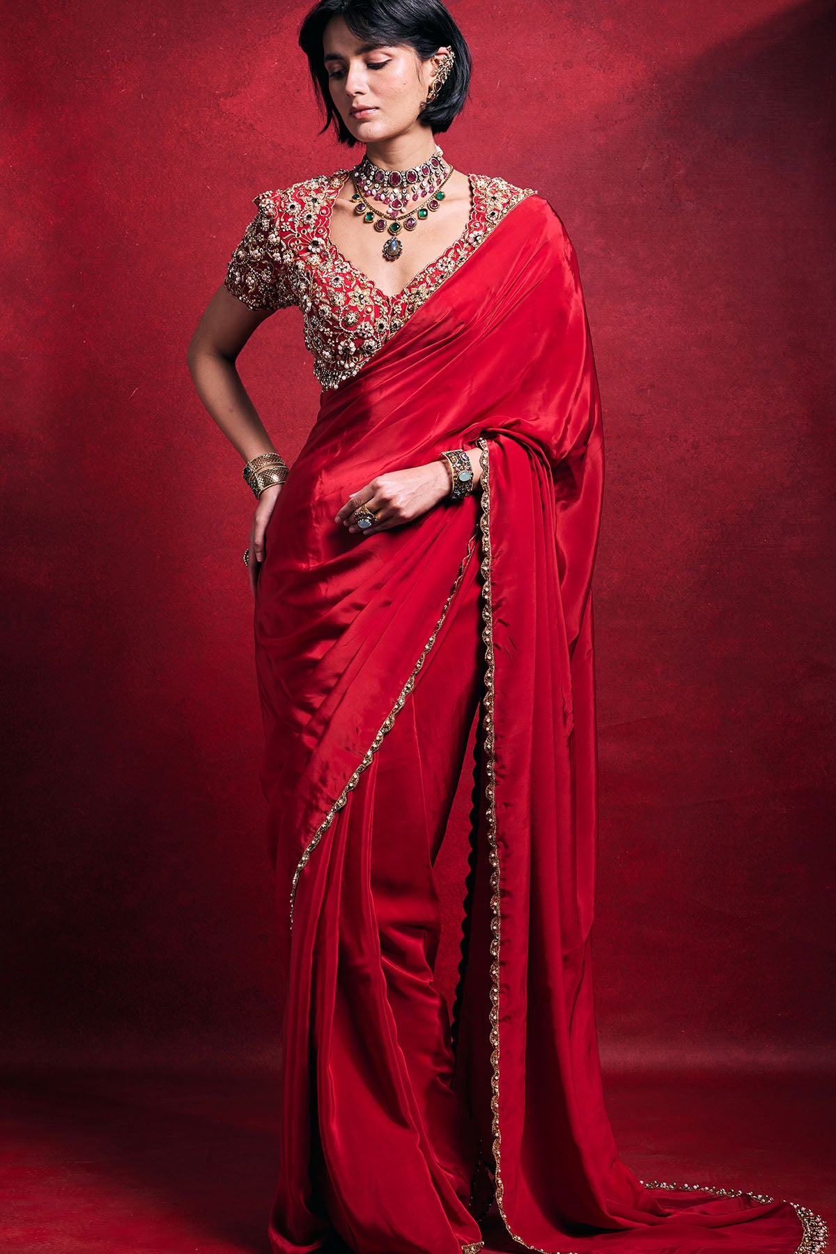 Red Crepe Saree