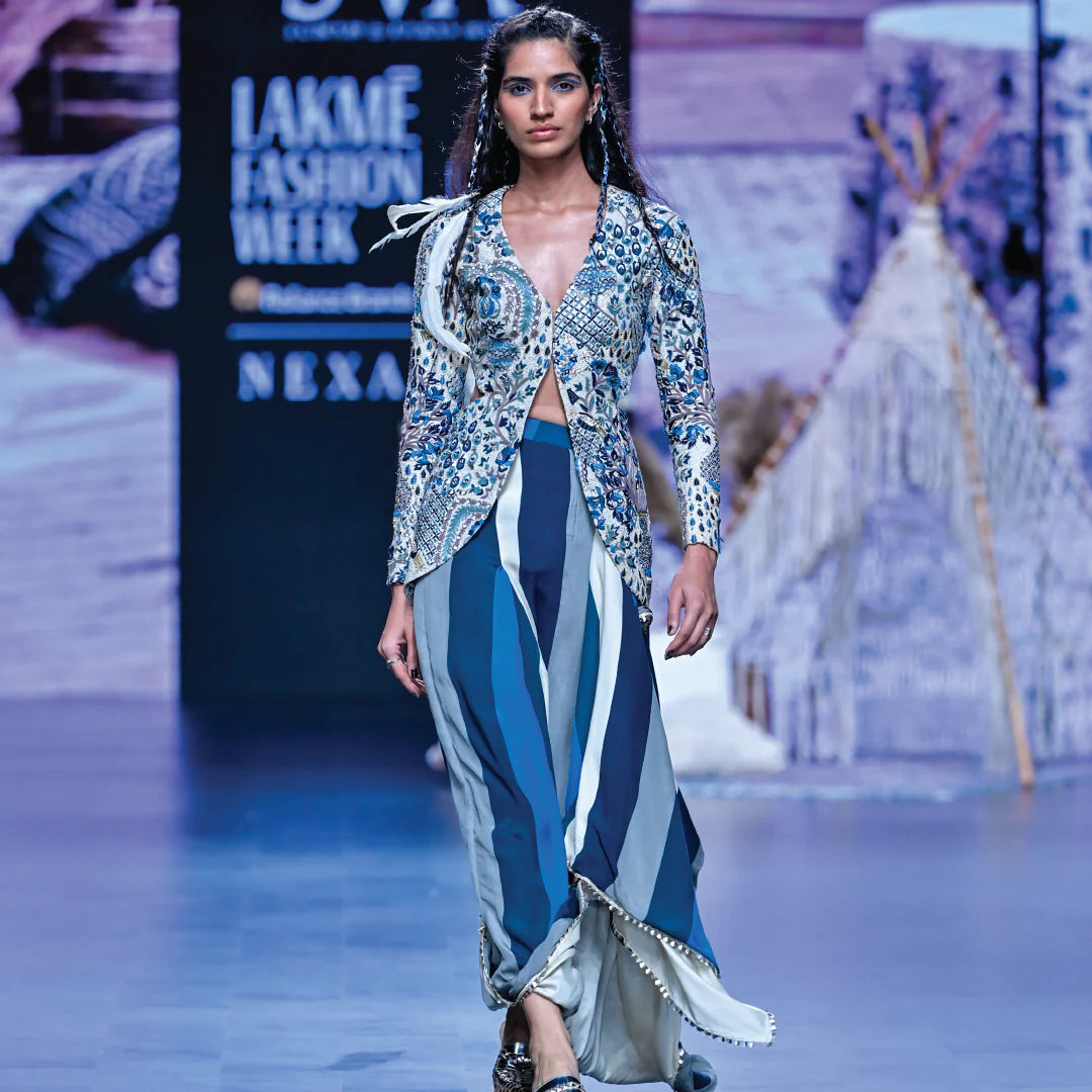 SAFAR BLUE JAAL JACKET SET