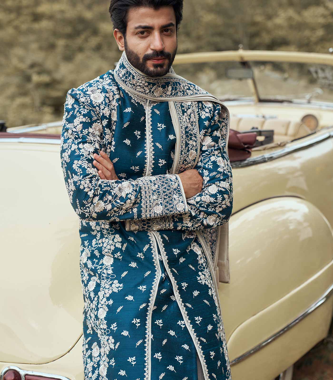 NAVY BLUE SHERWANI SET
