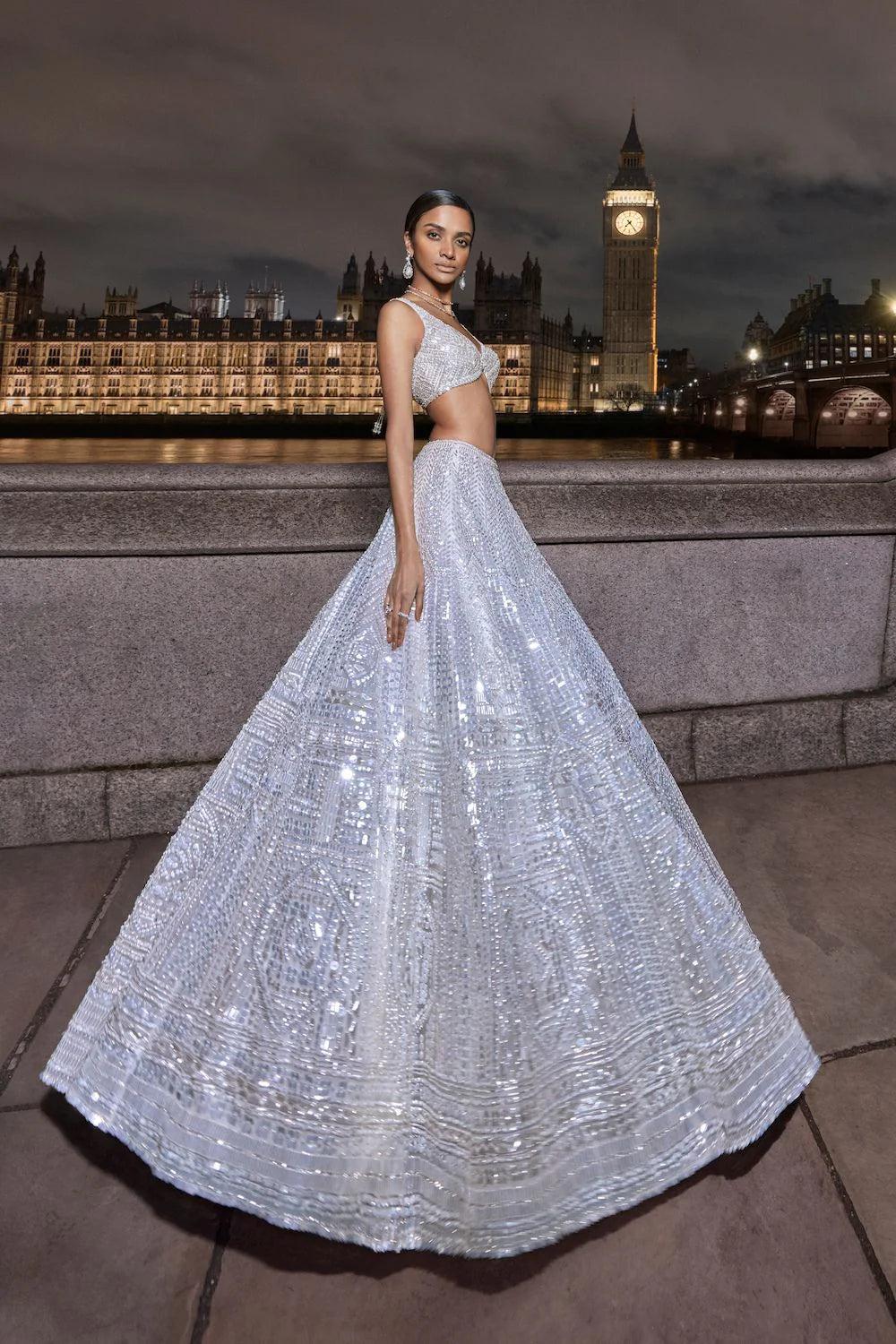 White Sequin Lehenga Set