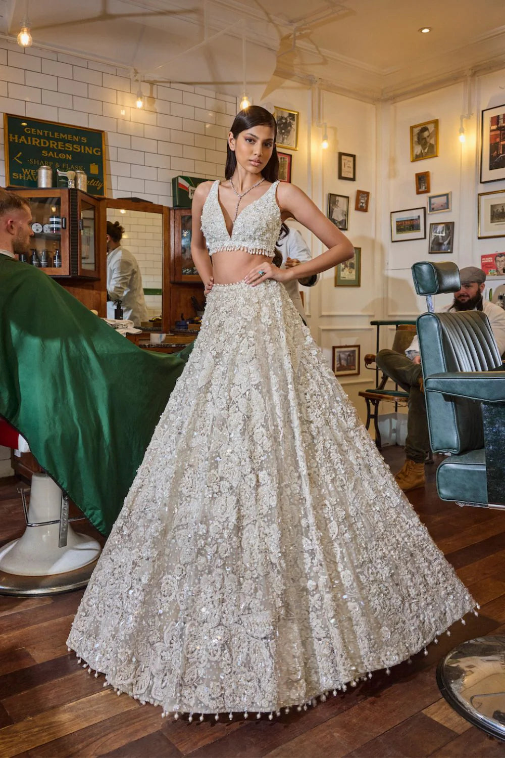 Ivory Three-Dimensional Floral Lehenga Set