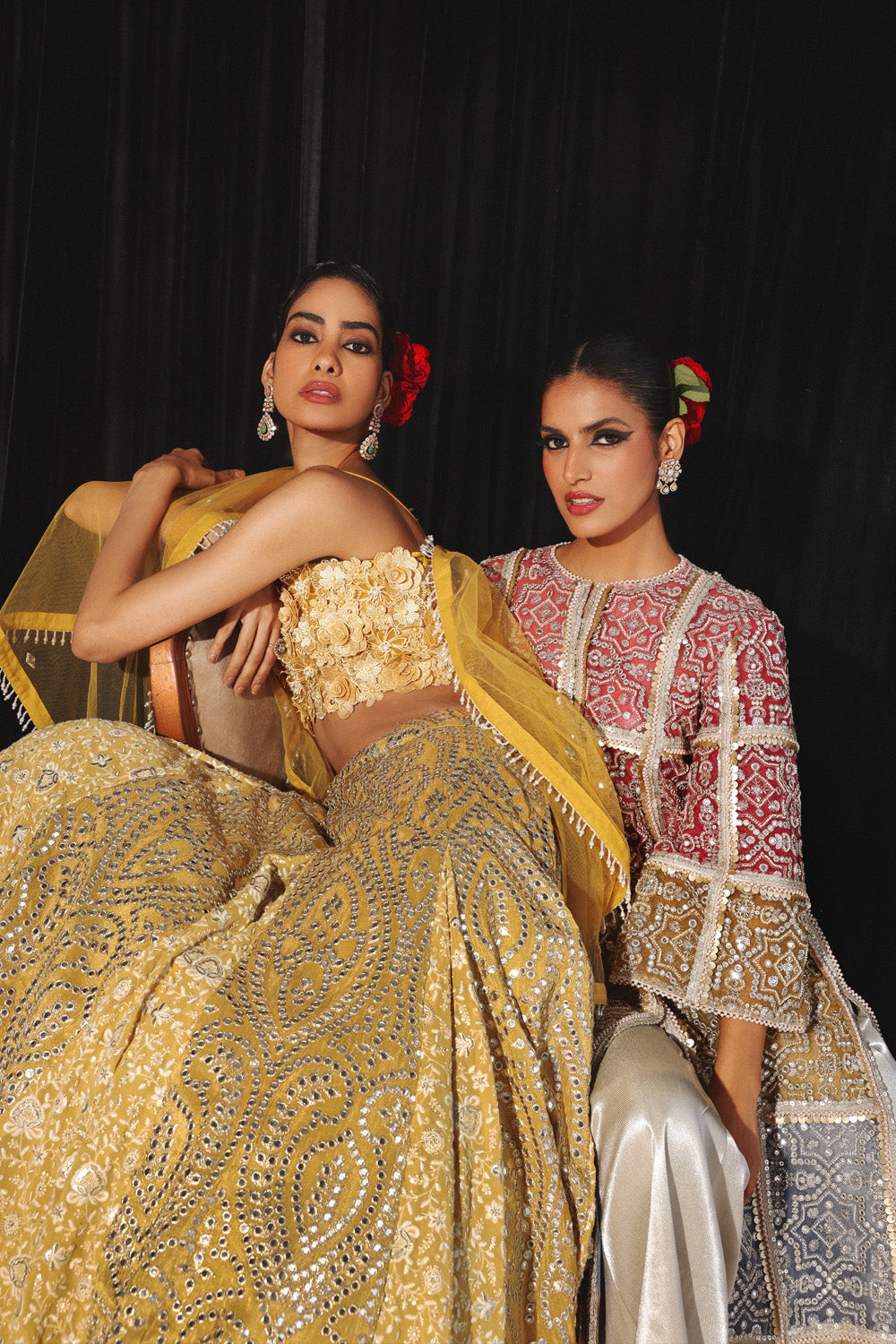 CHIKANKARI MIRRORWORK BOX PLEAT LEHENGA SET