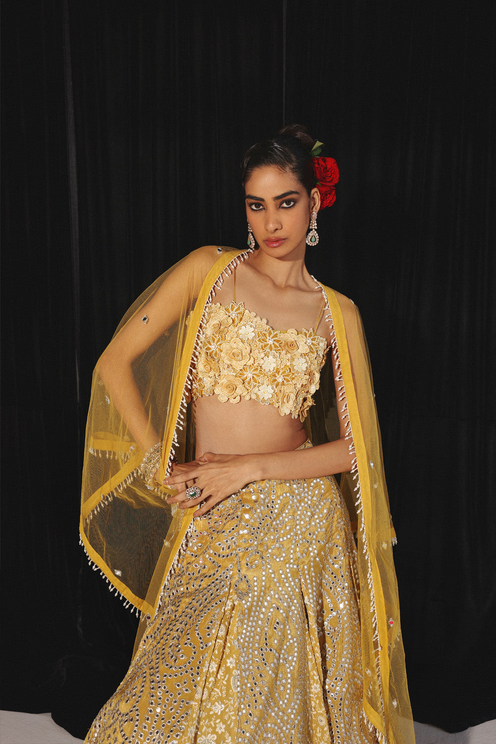 CHIKANKARI MIRRORWORK BOX PLEAT LEHENGA SET