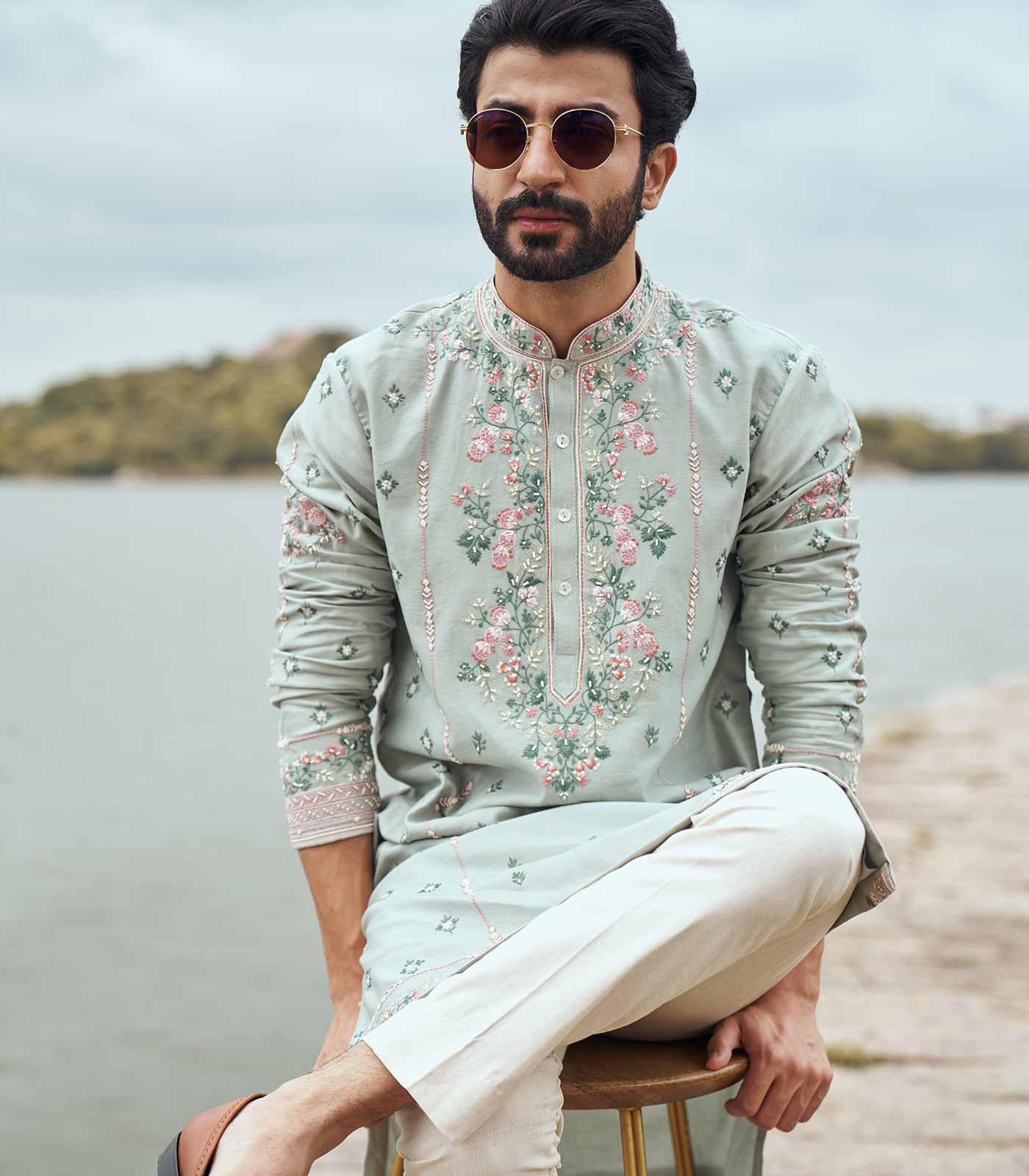 SAGE GREEN TUTTY FRUITY KURTA SET