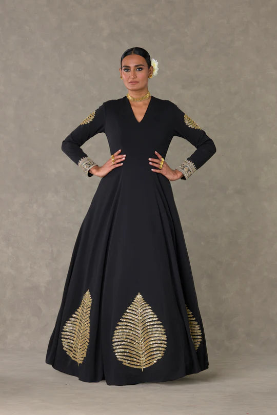 Black Kashmiri Leaf Gown