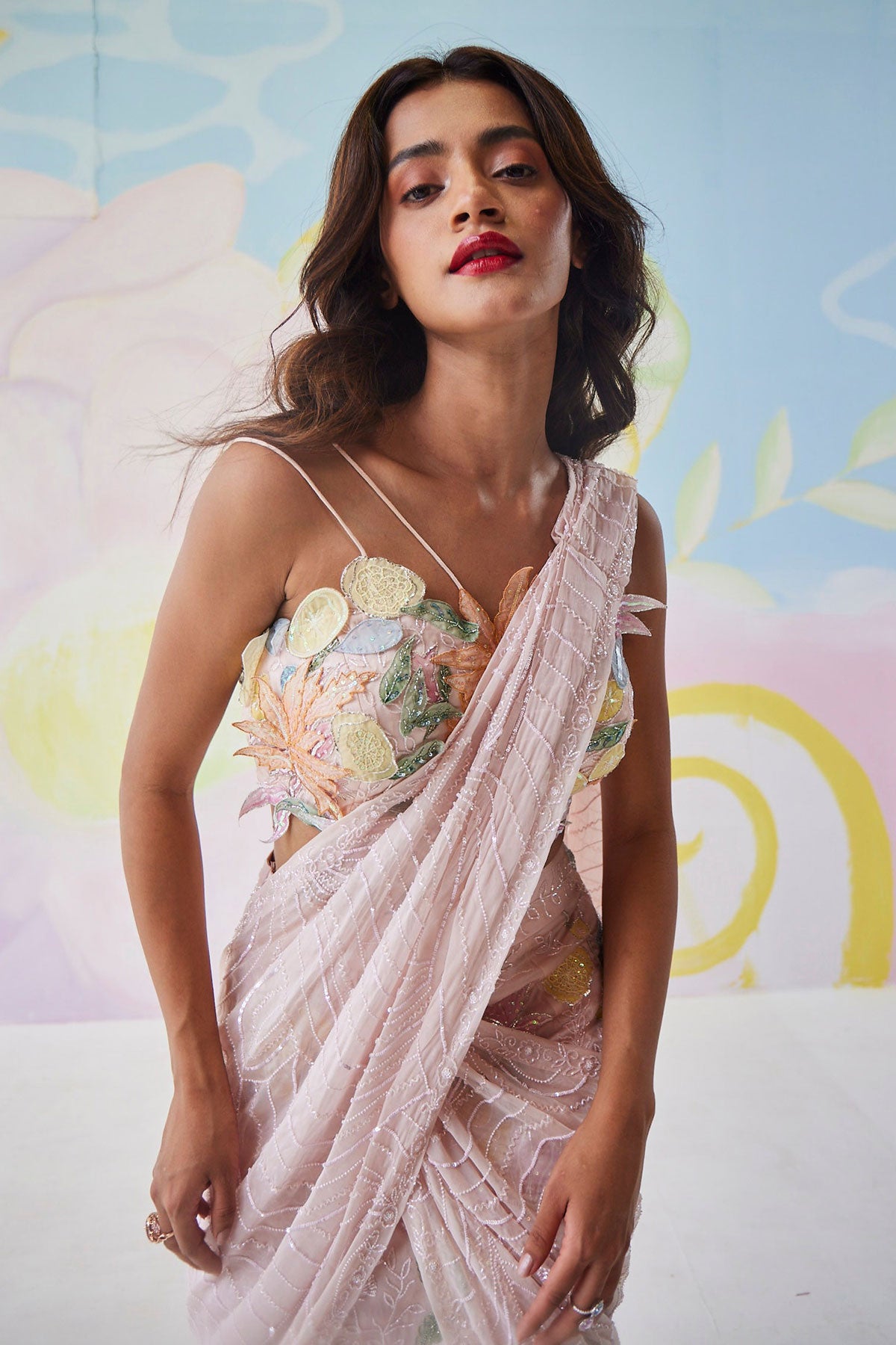 Elysian Blush Pink Handpainted Mermaid Saree