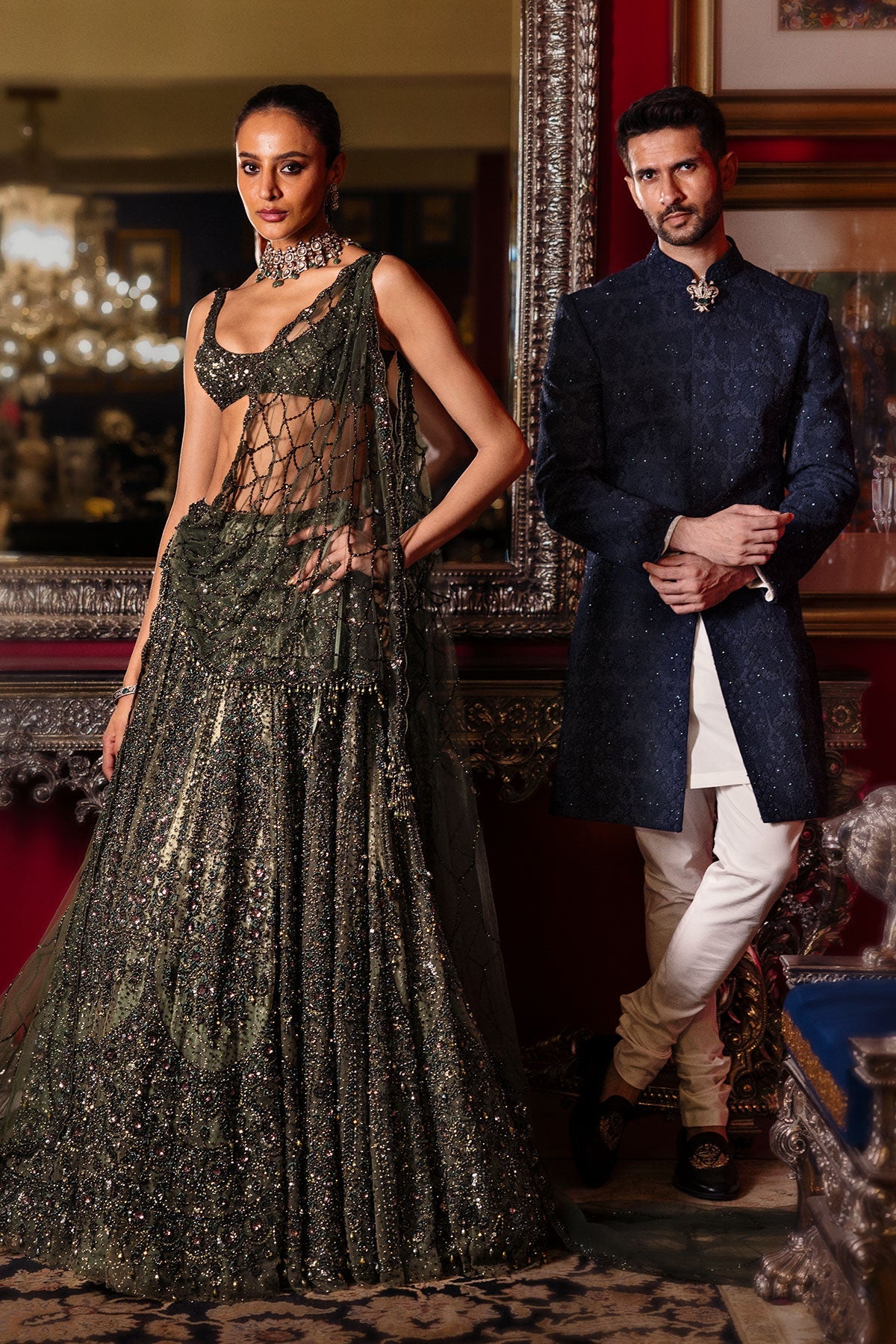 Mossaria Shimmer Cocktail Lehenga