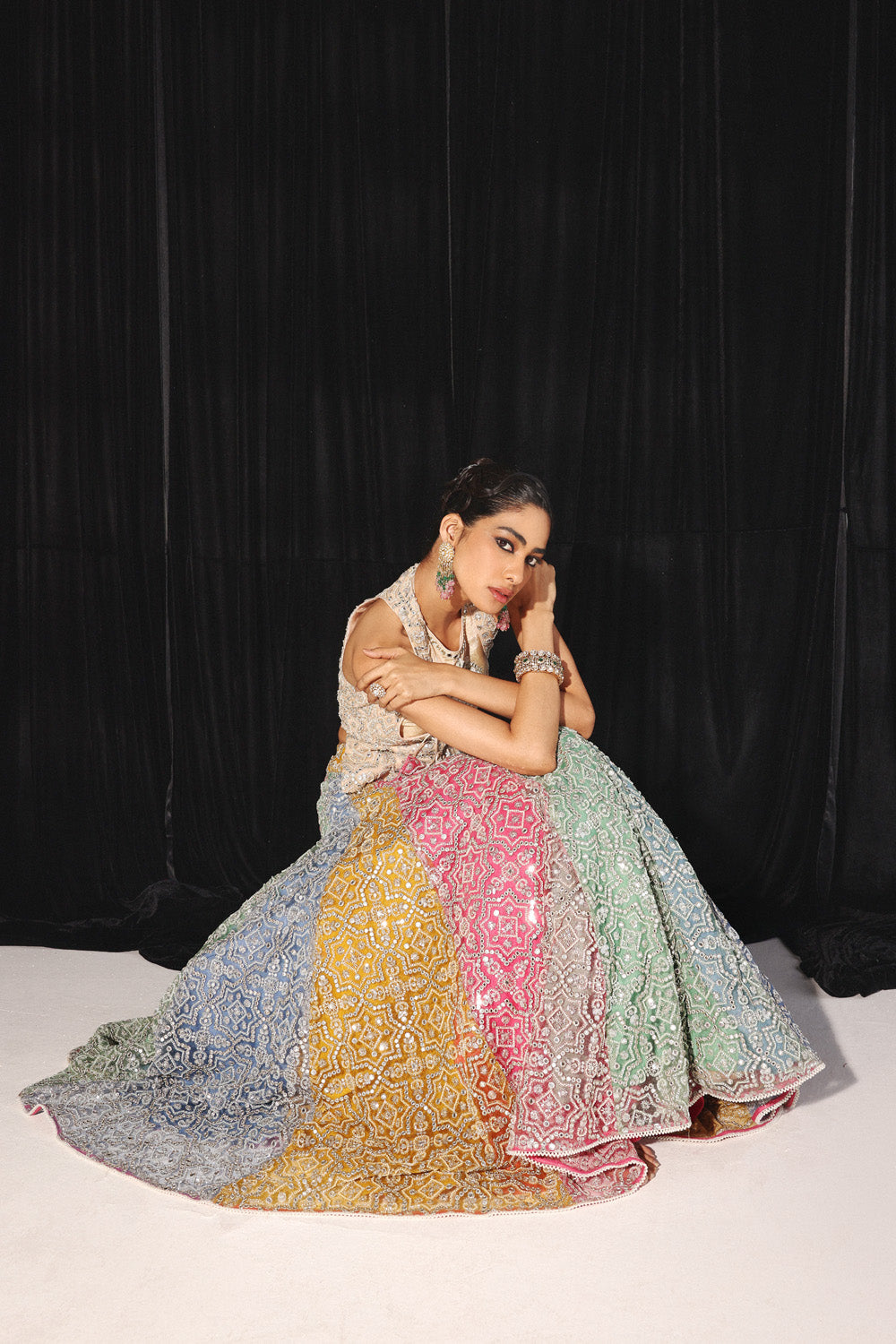 MIRRORWORK MULTI COLOR PANEL LEHENGA SET