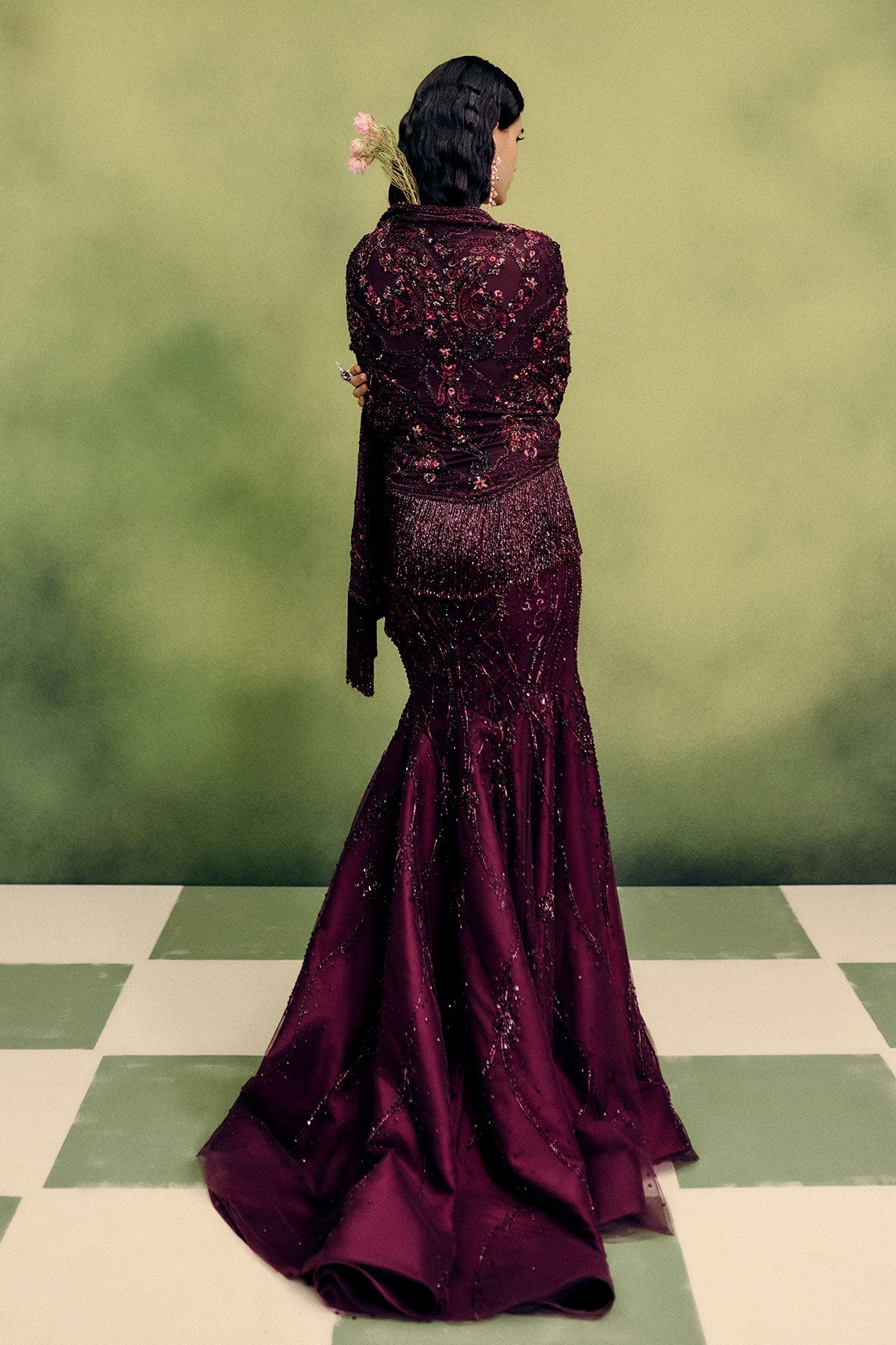 Sangria gown with Cape drape