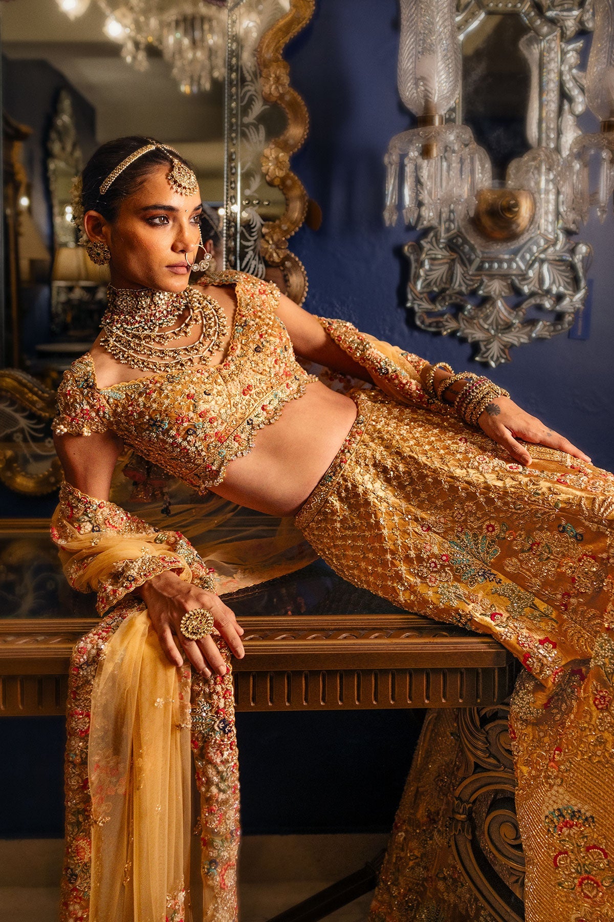 Oraya Gold Tissue Bridal Lehenga