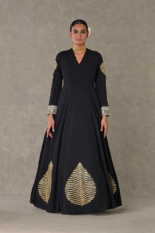Black Kashmiri Leaf Gown 6 / Regular Black Kashmiri Leaf Gown 6 / Regular