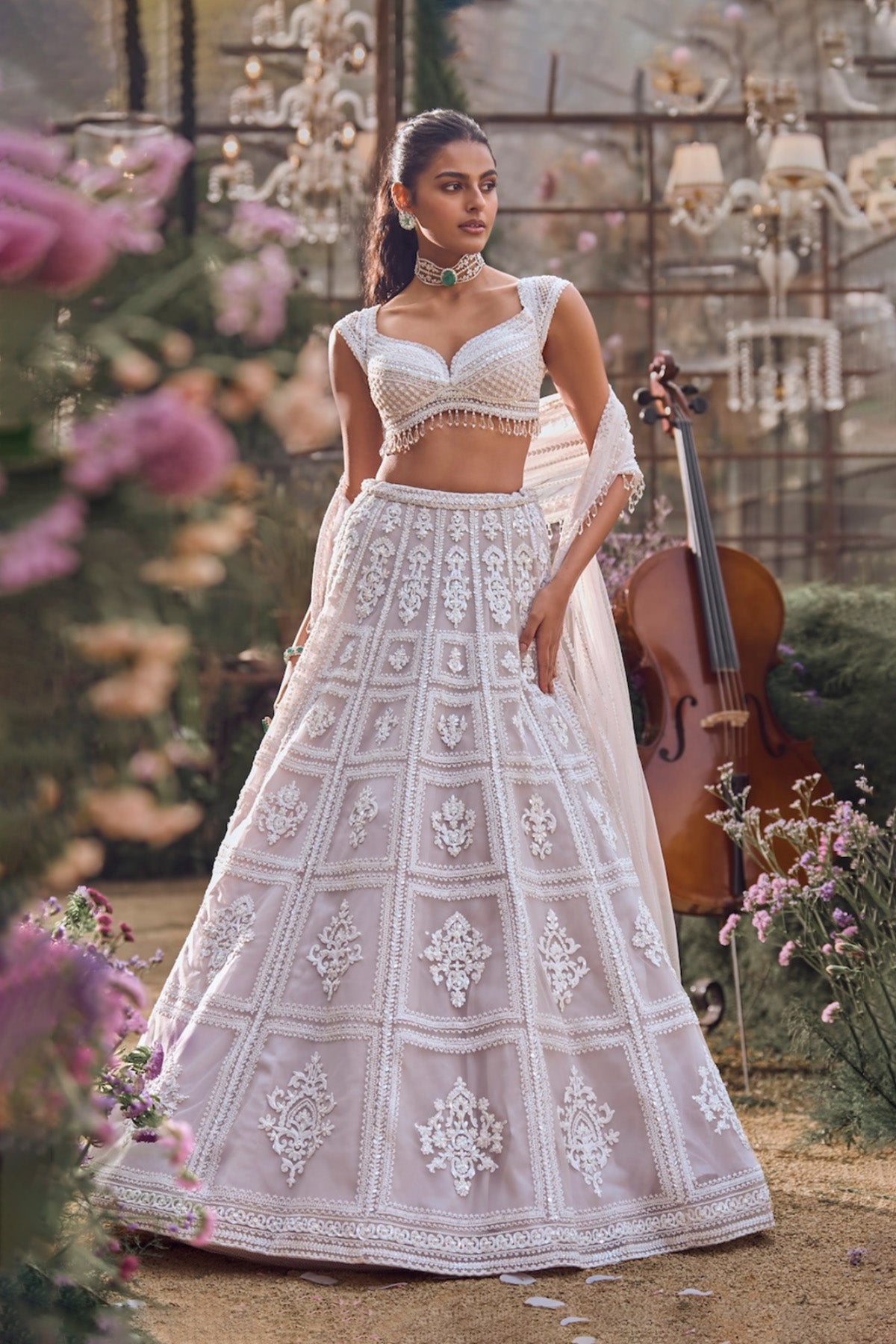 grey indian wedding dress Ice Dori Lehenga Set chiffon abaya