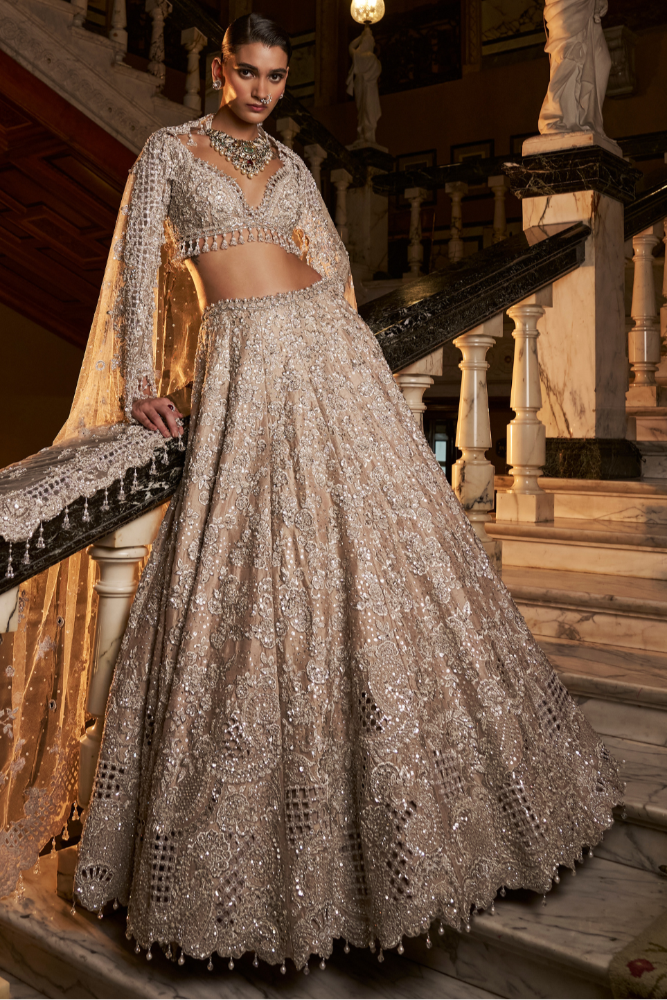 Nude Silver Cut Work Lehenga Set- Ready to Ship