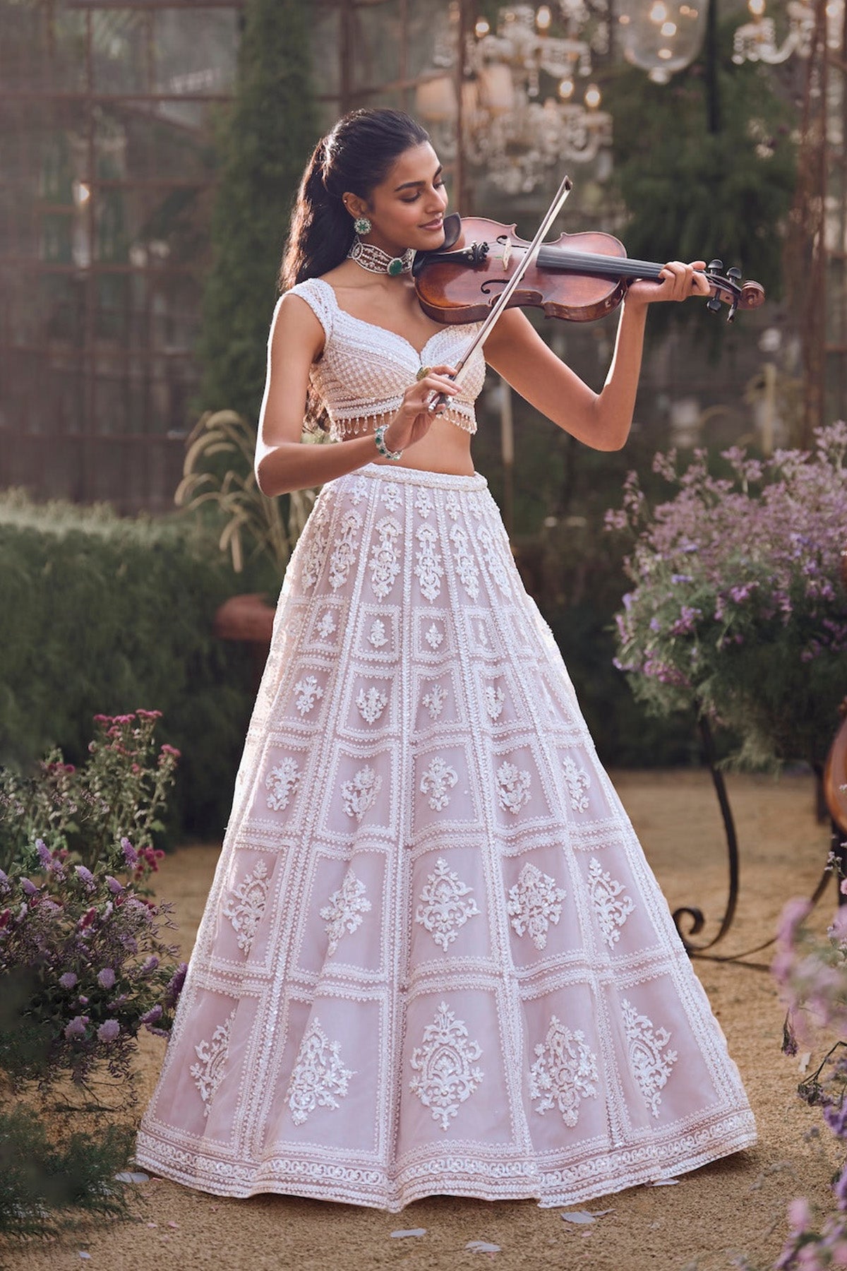 Ice Grey Pearl Lehenga Set