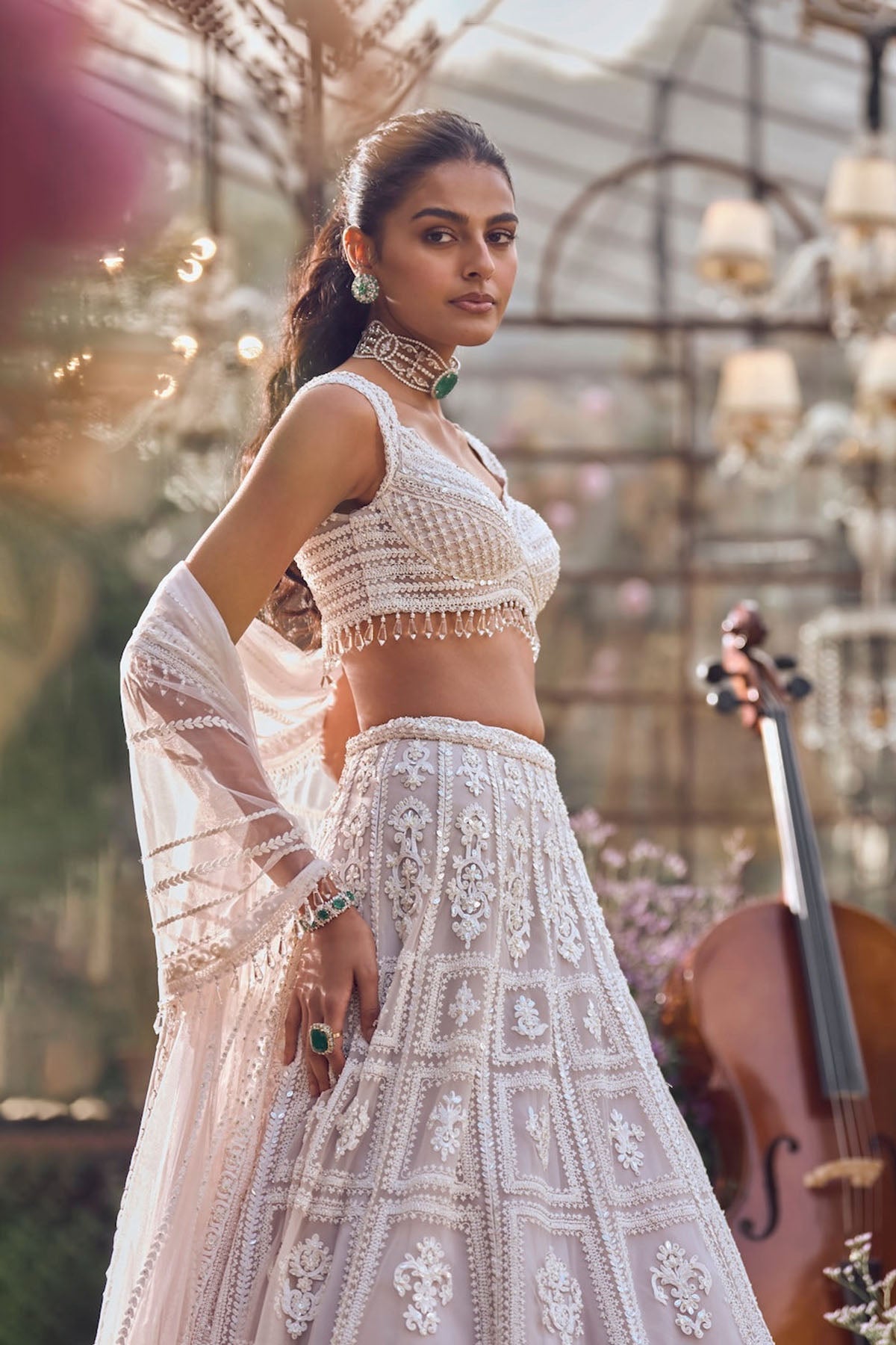 Ice Grey Pearl Lehenga Set