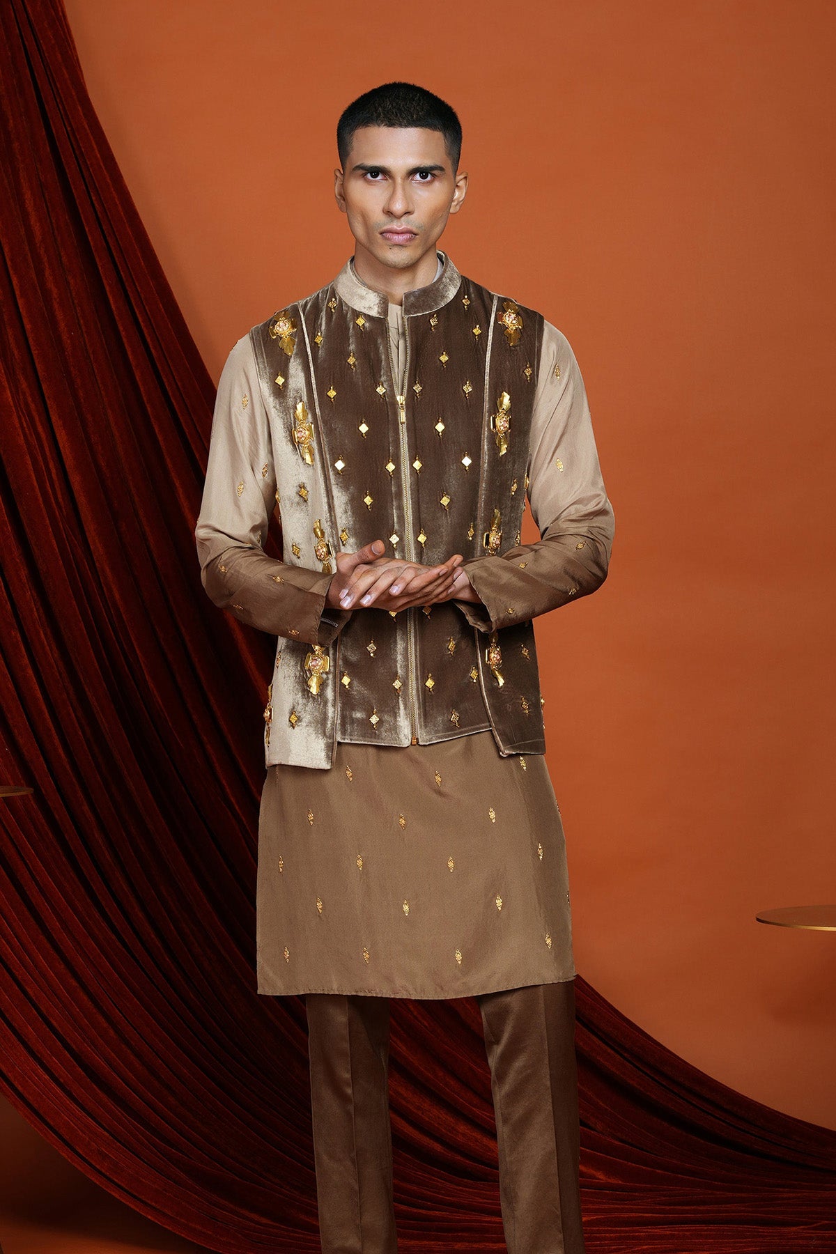 ASHER BROWN VEST JACKET SET