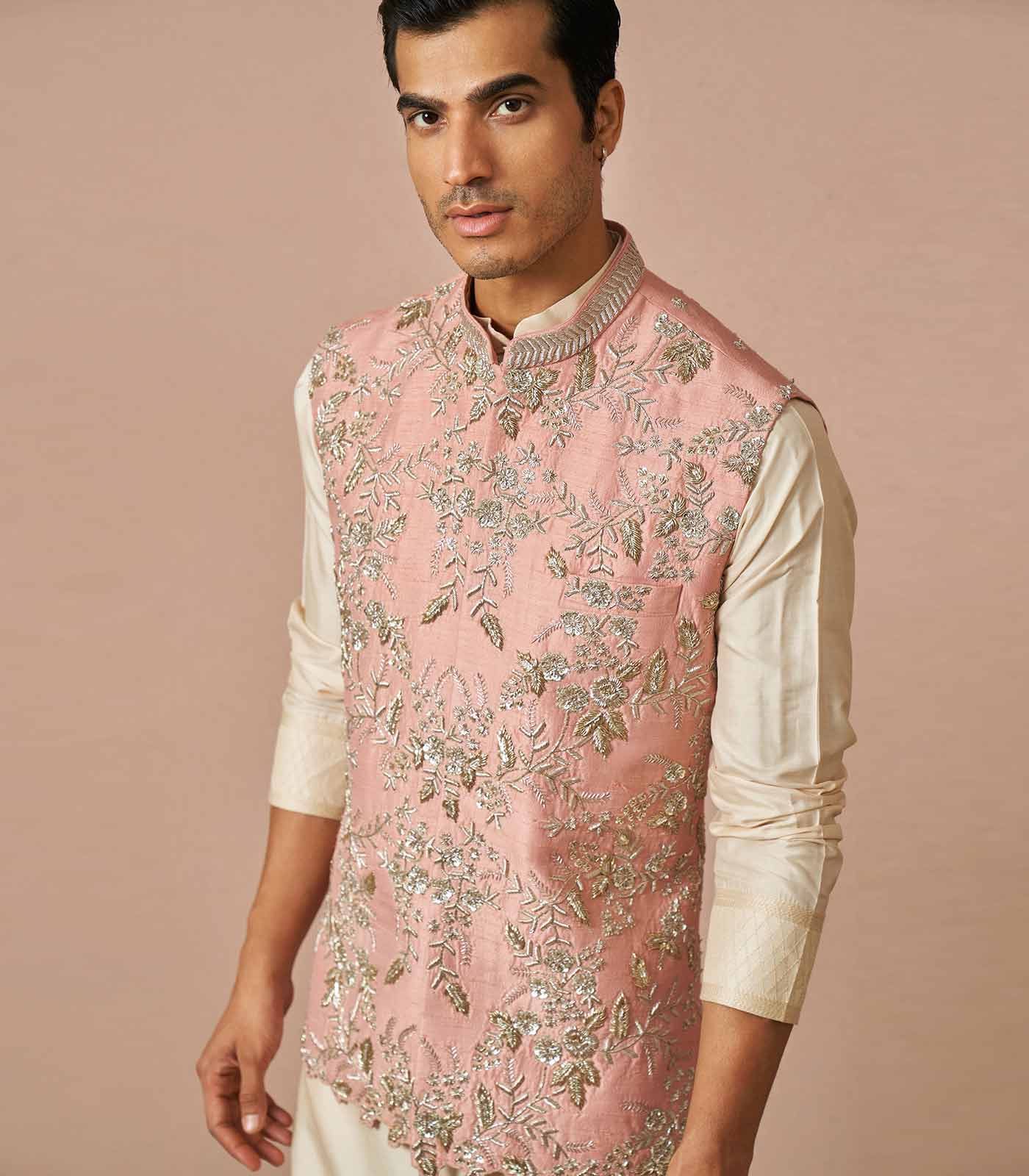 BLUSH PINK RAWSILK DARIUS BANDI KURTA SET