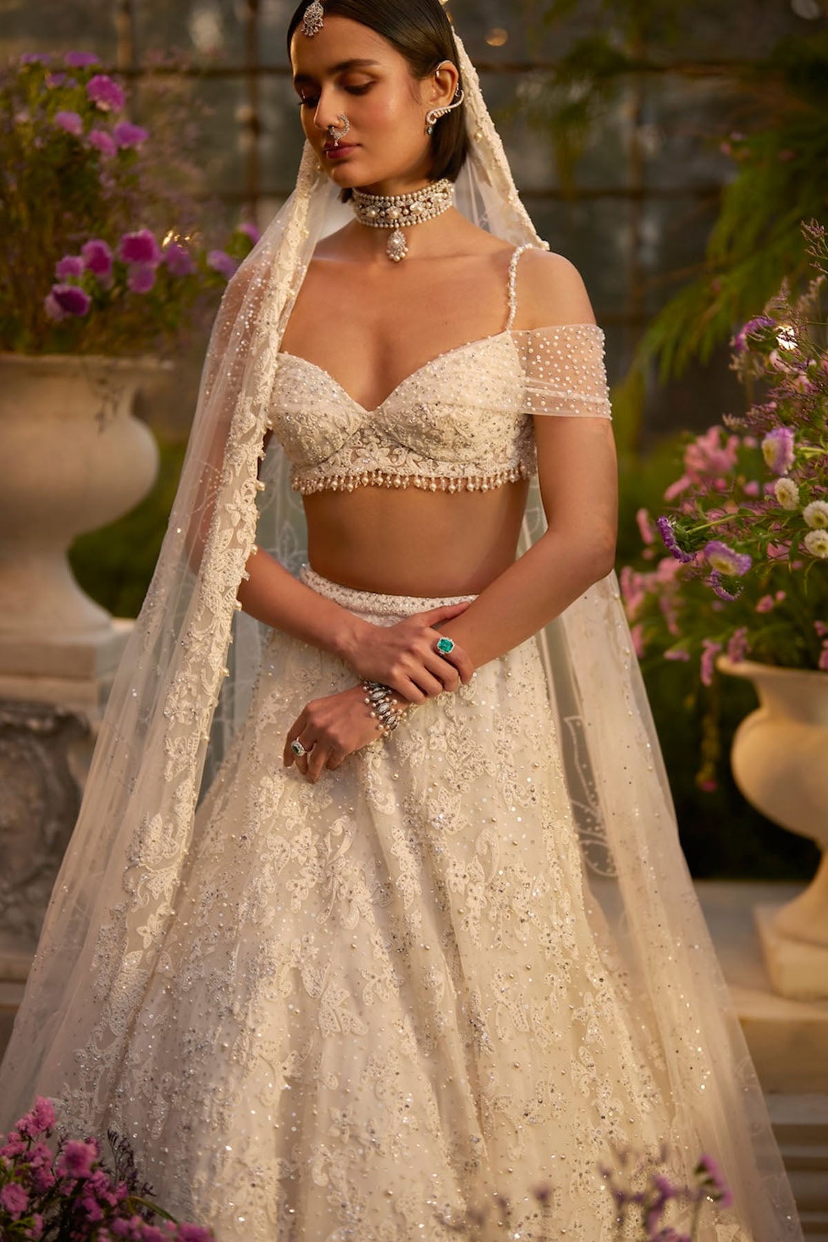 Ivory Pearl & Sequin Lehenga Set