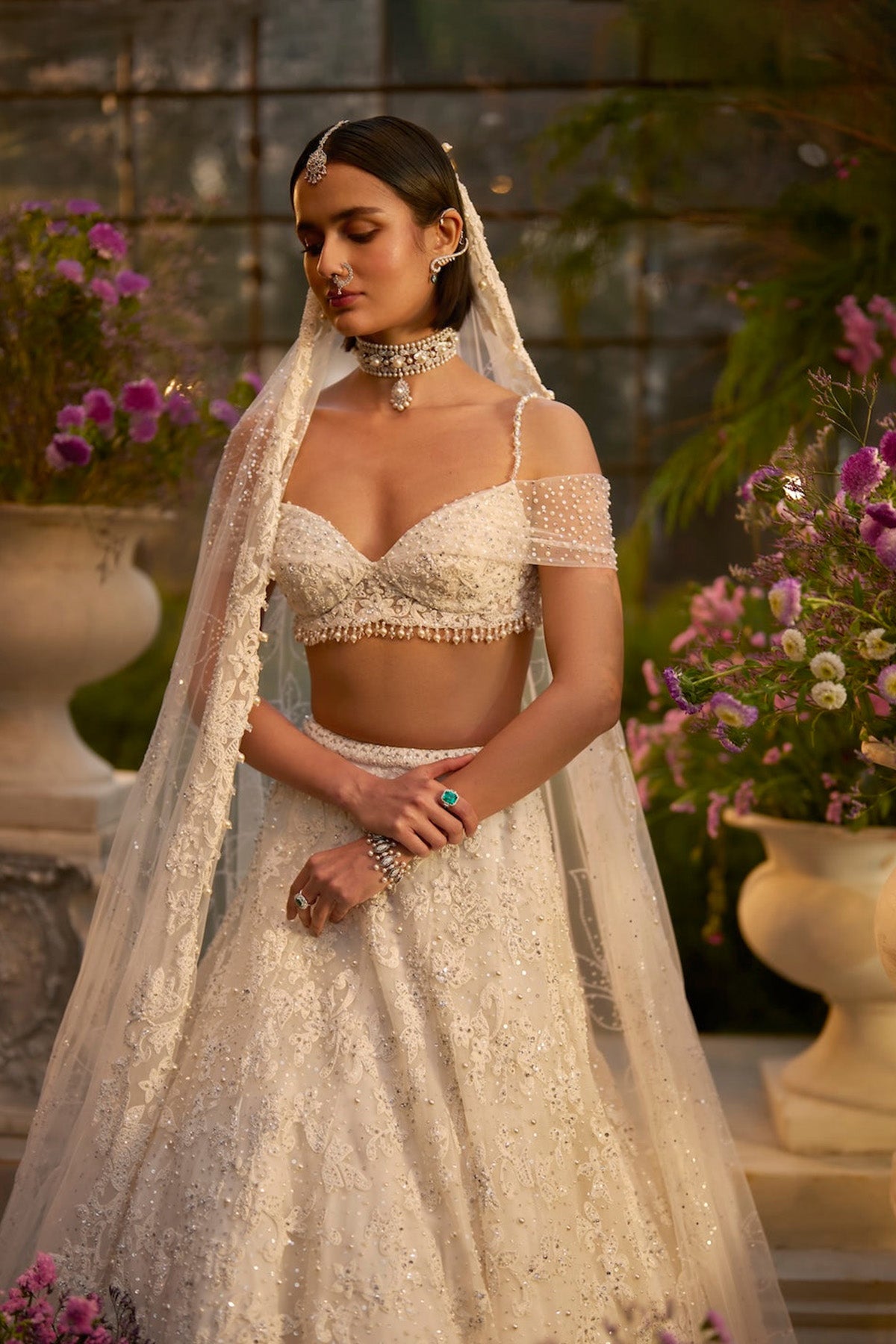 Ivory Pearl & Sequin Lehenga Set