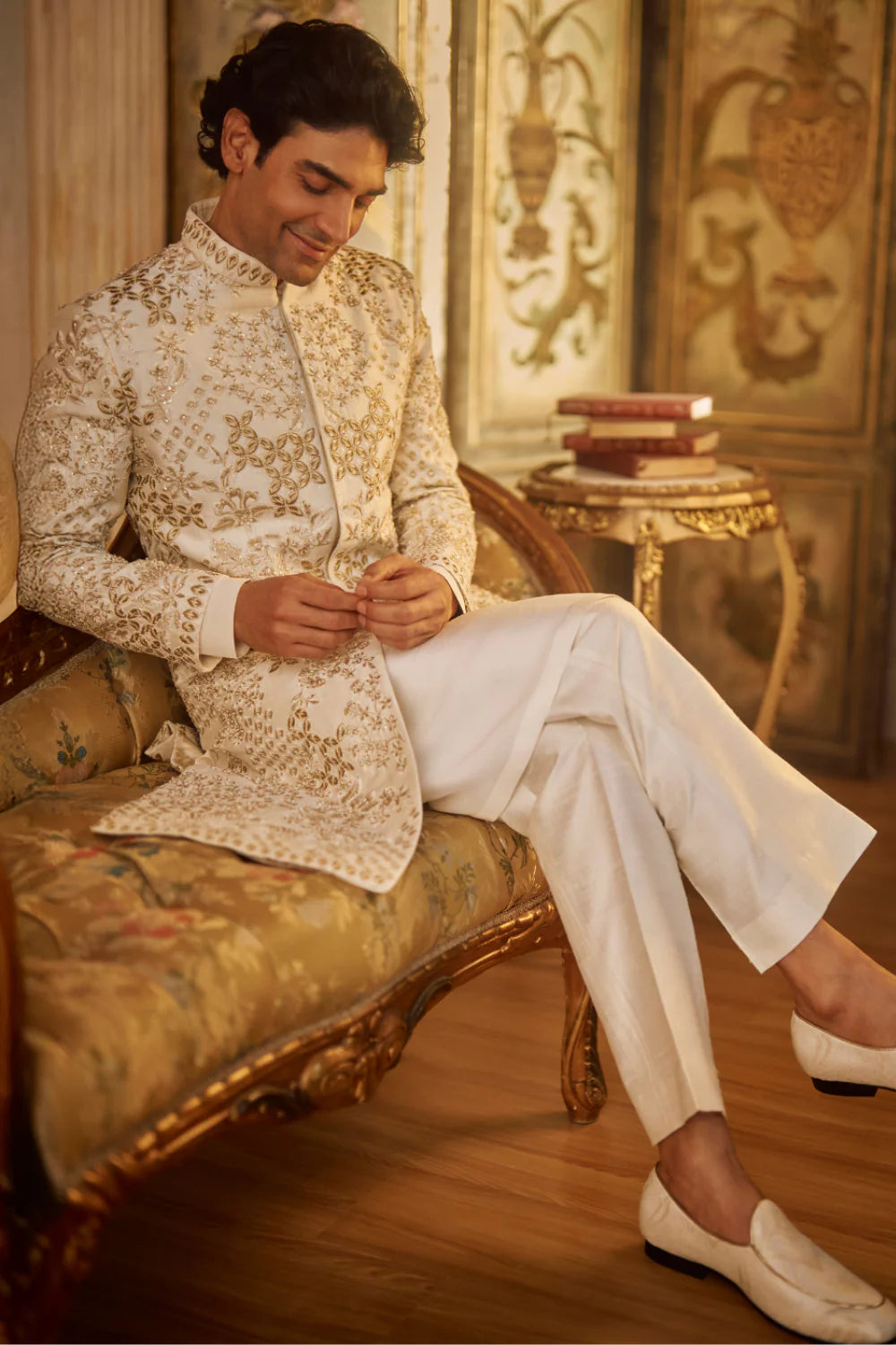 Ivory Gold Sherwani Set