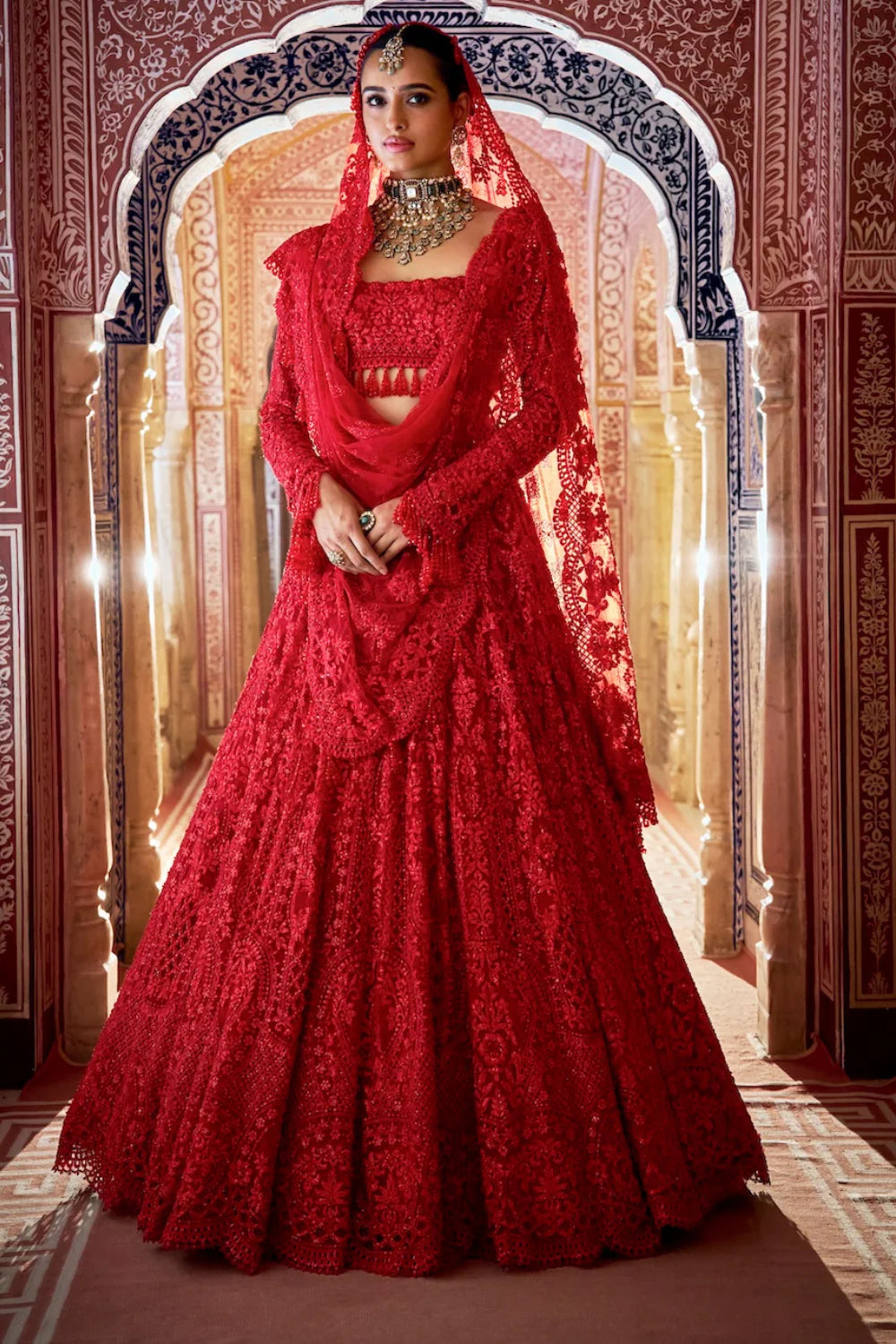 strapless open back dress Red Lehenga Set
