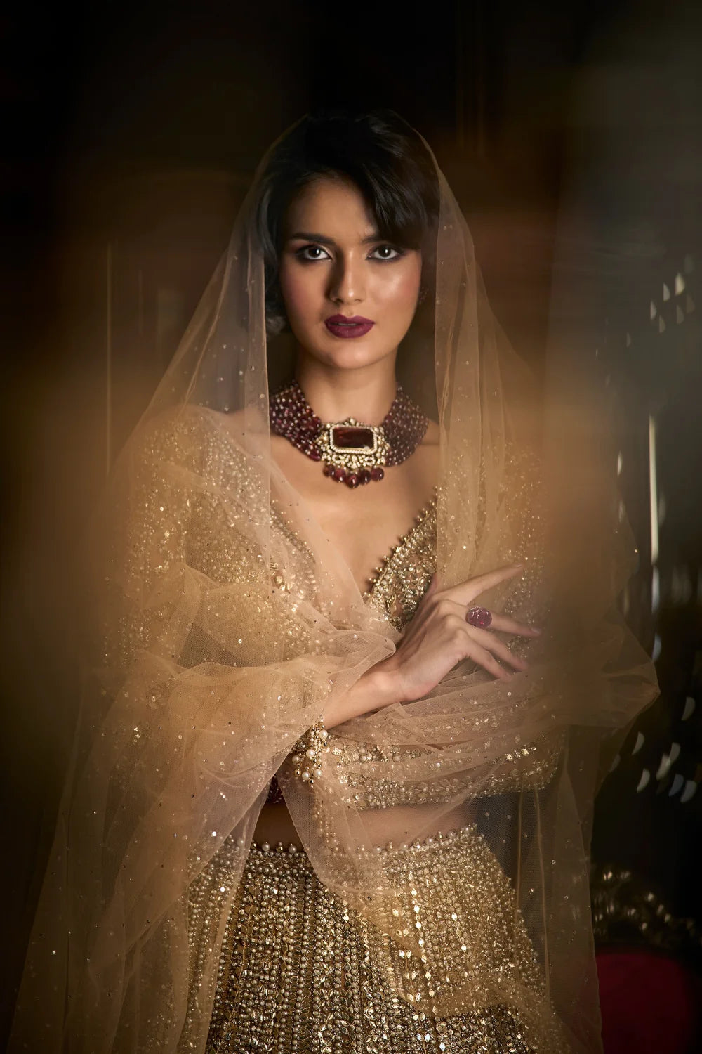 Gold Beaded Lehenga Set