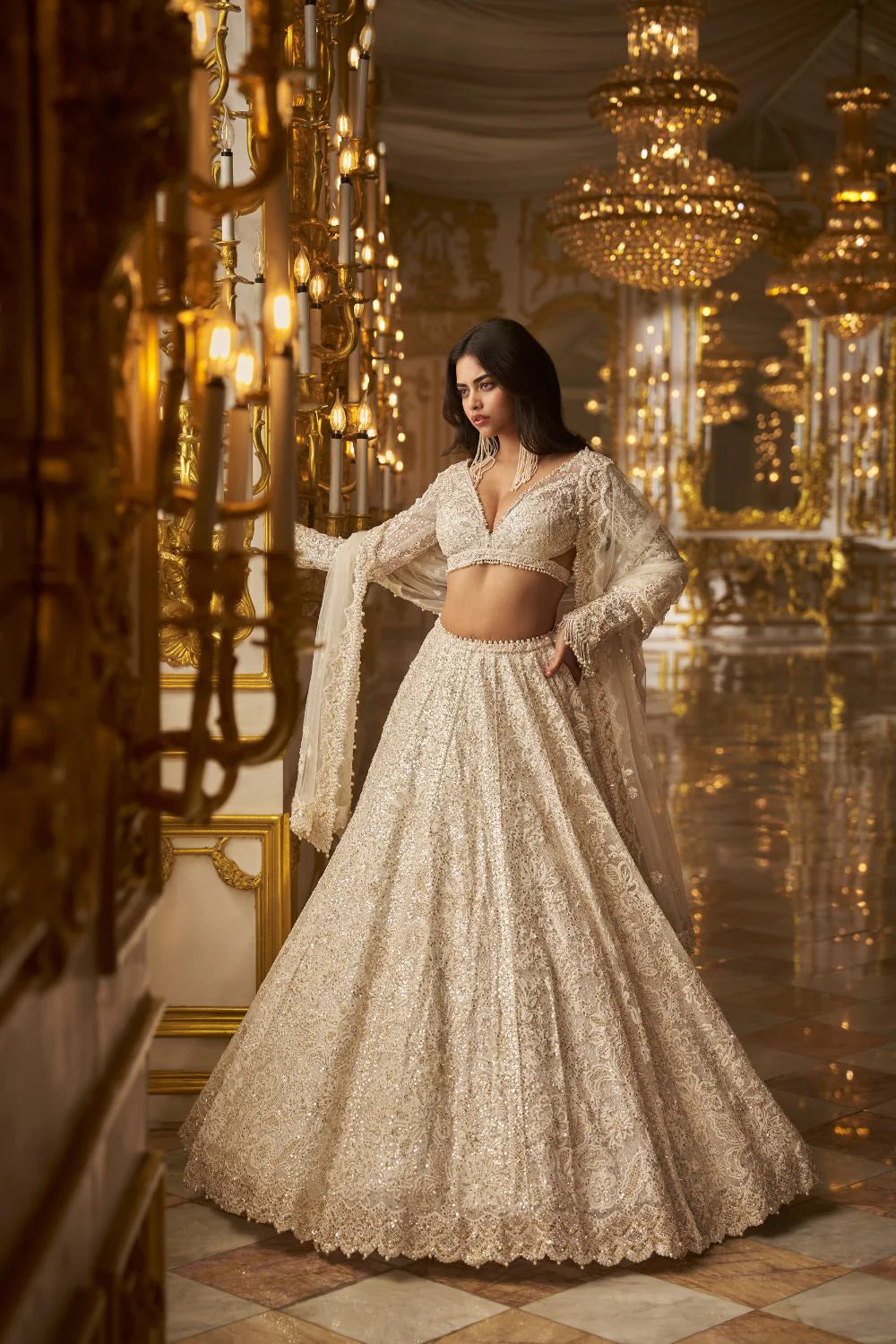 ivory and gold wedding dresses A Line Lace Beaded Gold White Wedding Dresses Off the Shoulder US10 / Custom Color main image 0