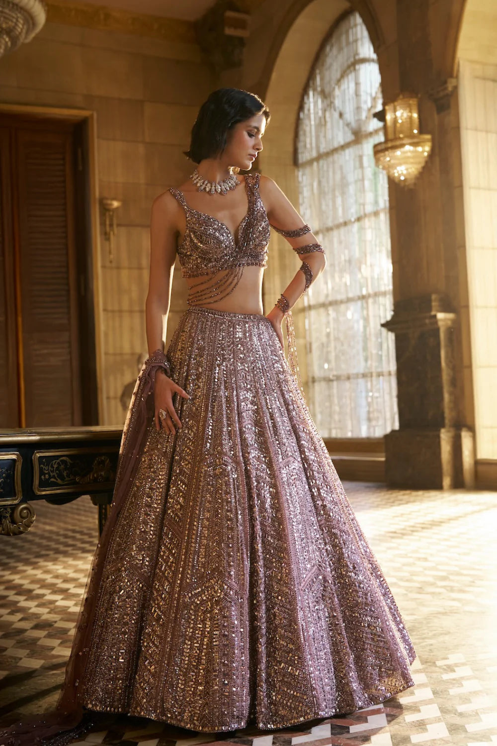 Dusty Mauve Sequin Lehenga Set