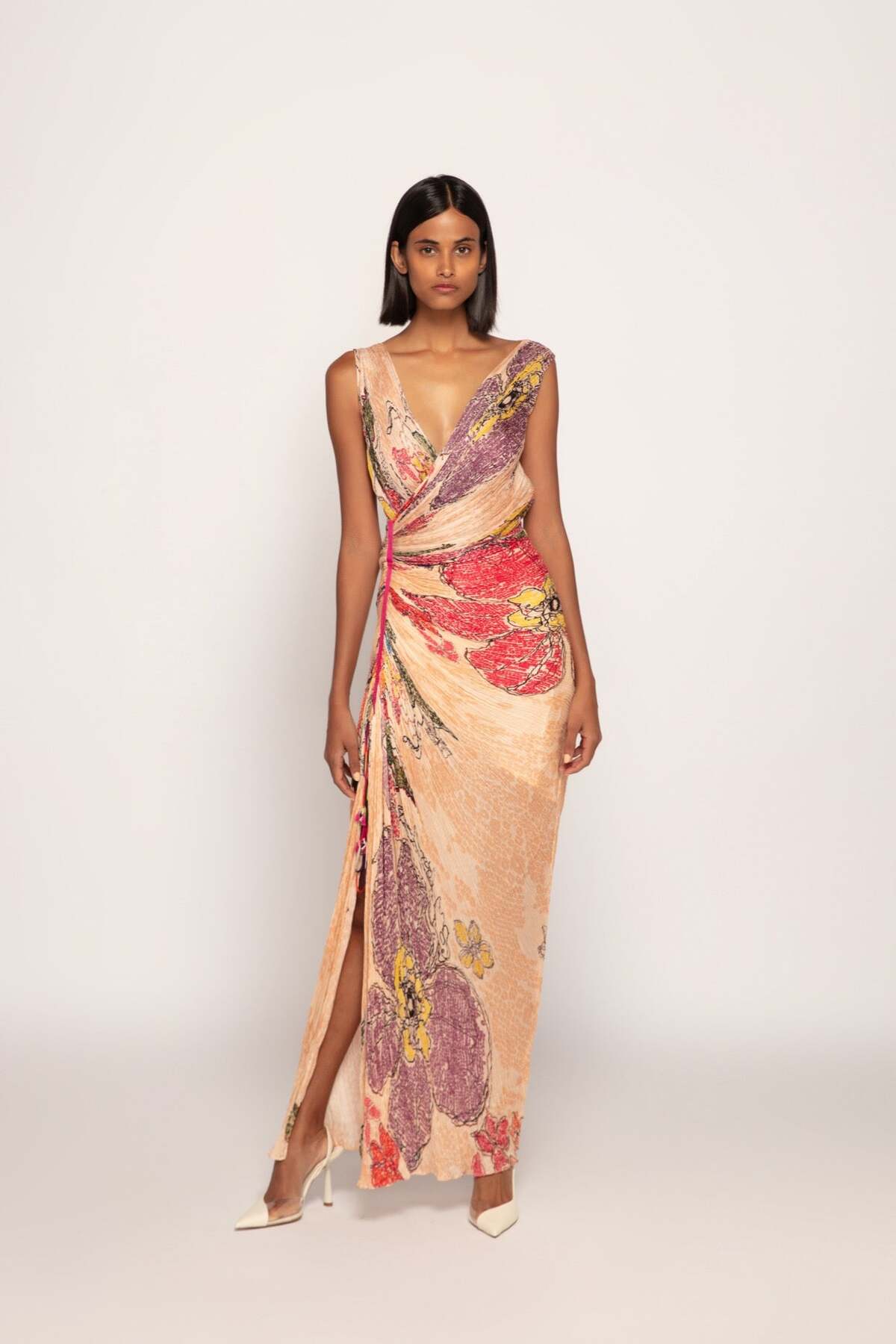Periwinkle Bandhani Print Micro Pleated - Ready To Ship Periwinkle Bandhani Print Micro Pleated - Ready To Ship