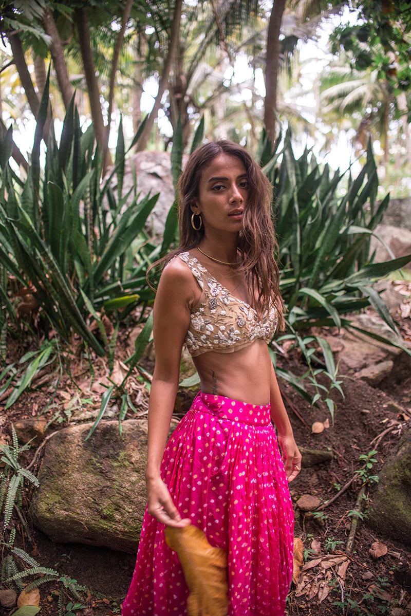 PINK BANDHINI, SLINKY NUDE BLOUSE