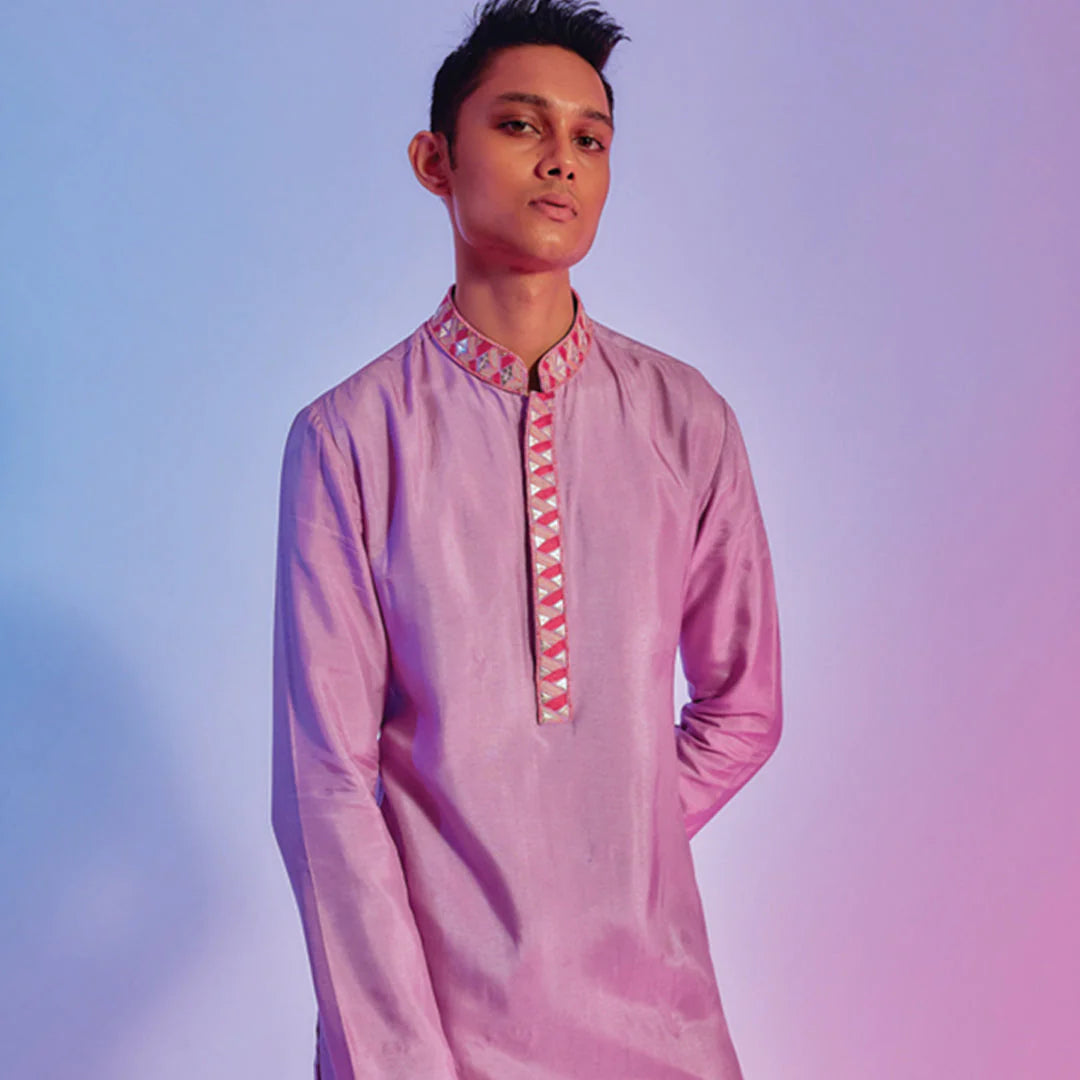 LILAC KURTA WITH EMBELLISHED COLLAR AND KURTA PATTI