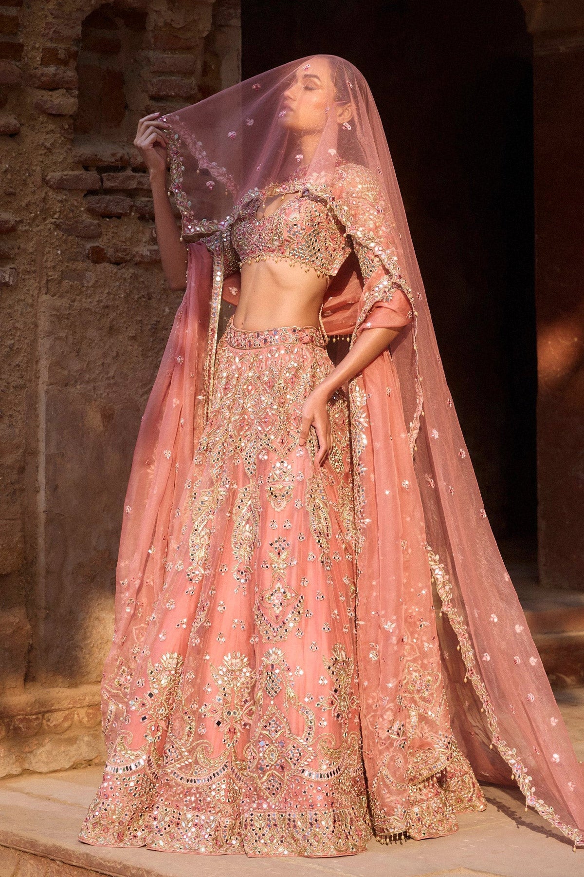 Sunkissed Coral Organza Lehenga Set