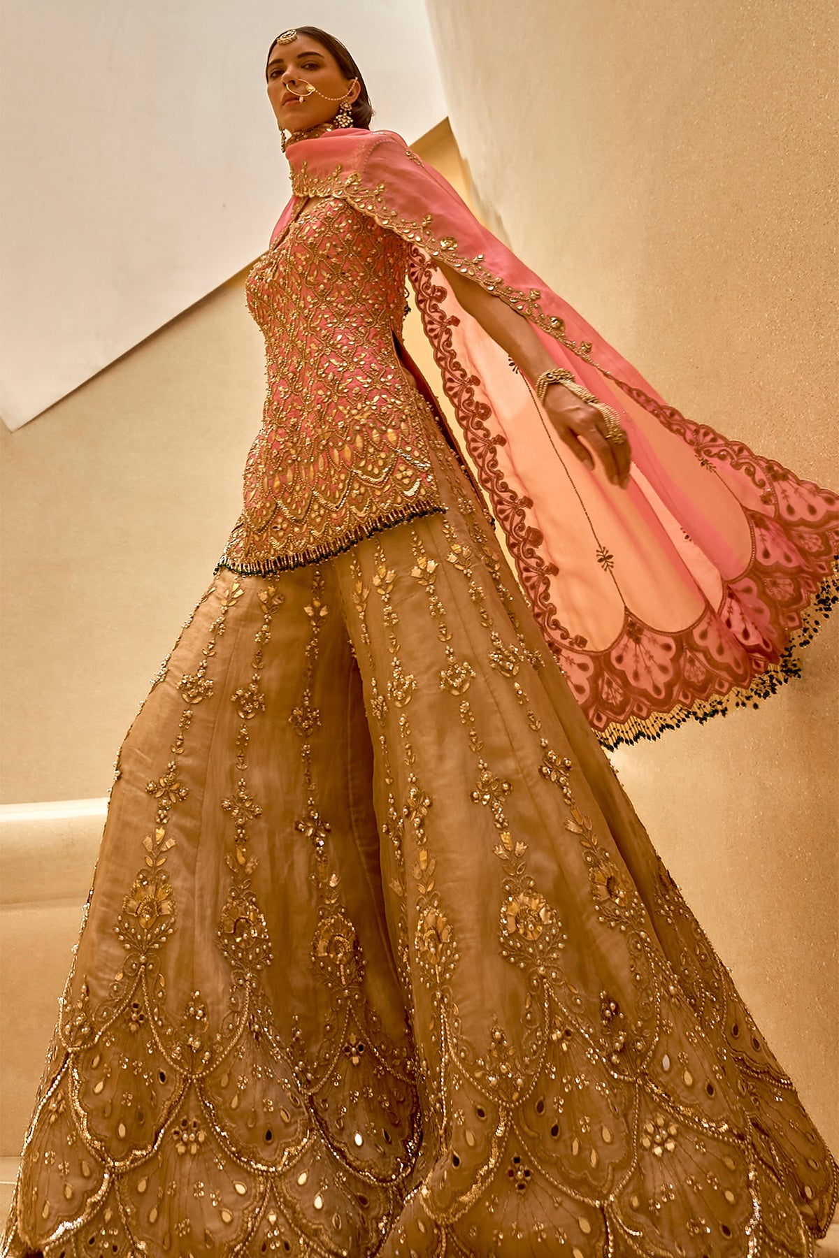 ONION PINK AND GOLD SHARARA SET