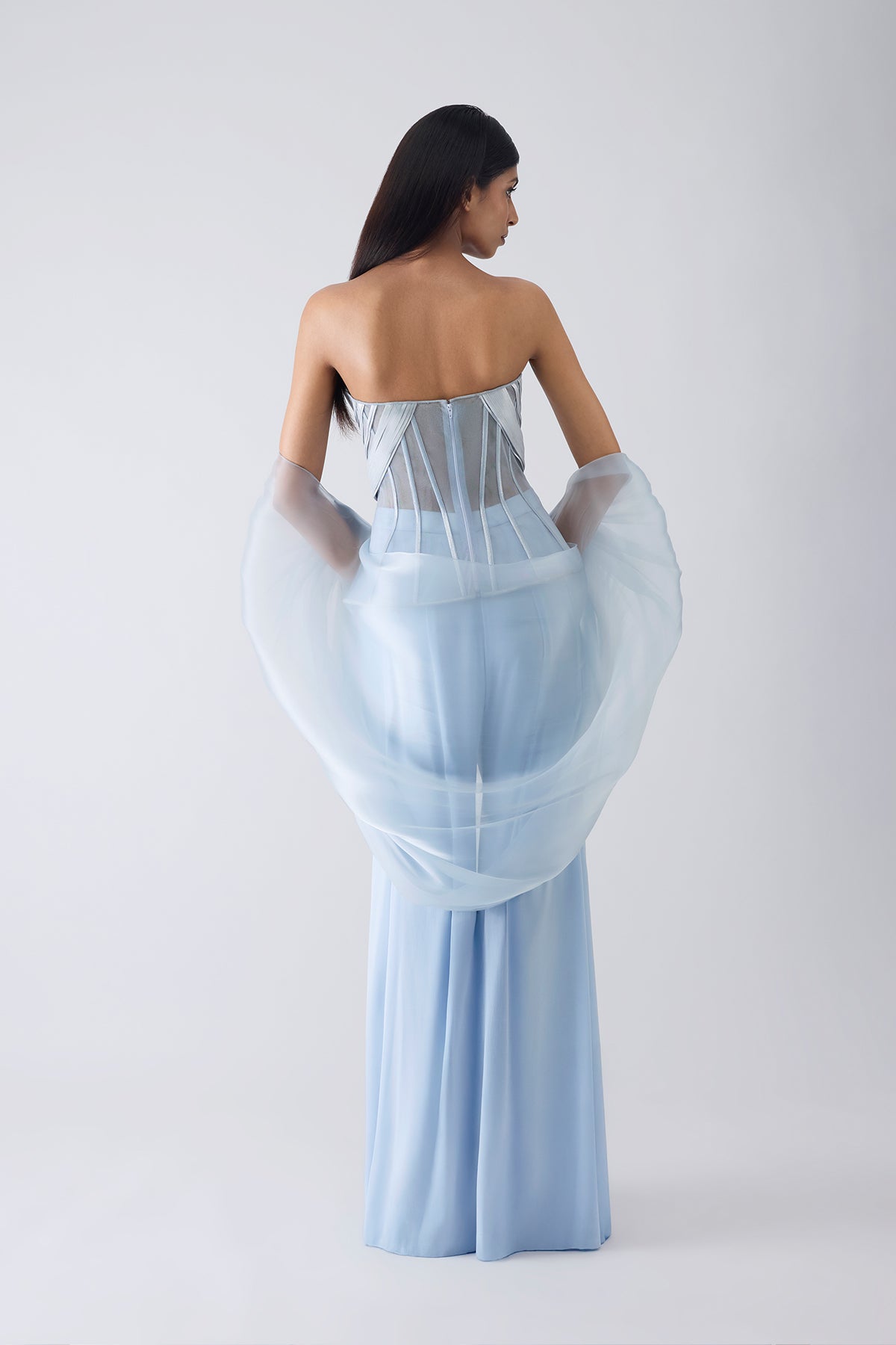 Metallic Structured Corset With Pants Aand Cape