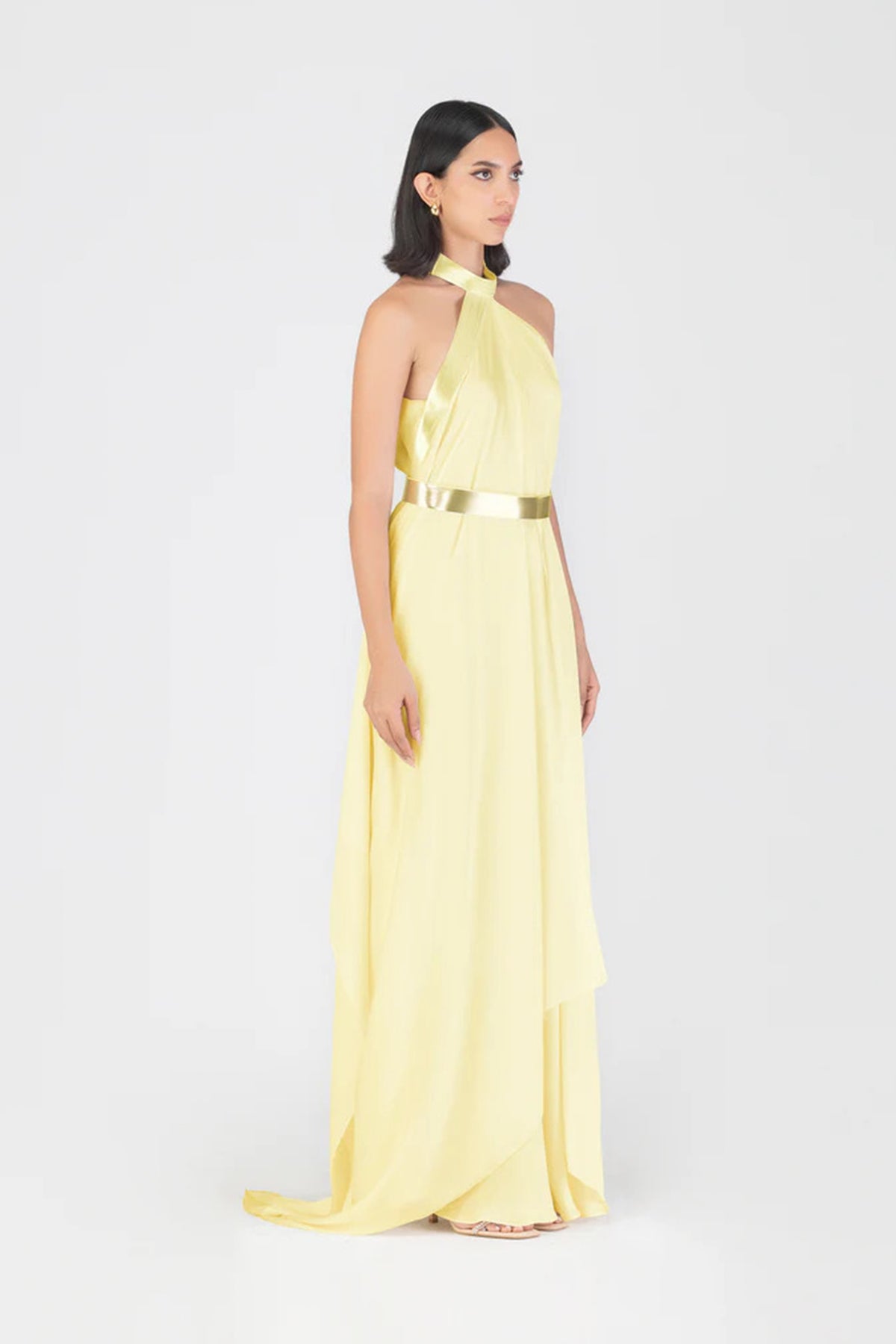 Metallic Halter Fluid Dress