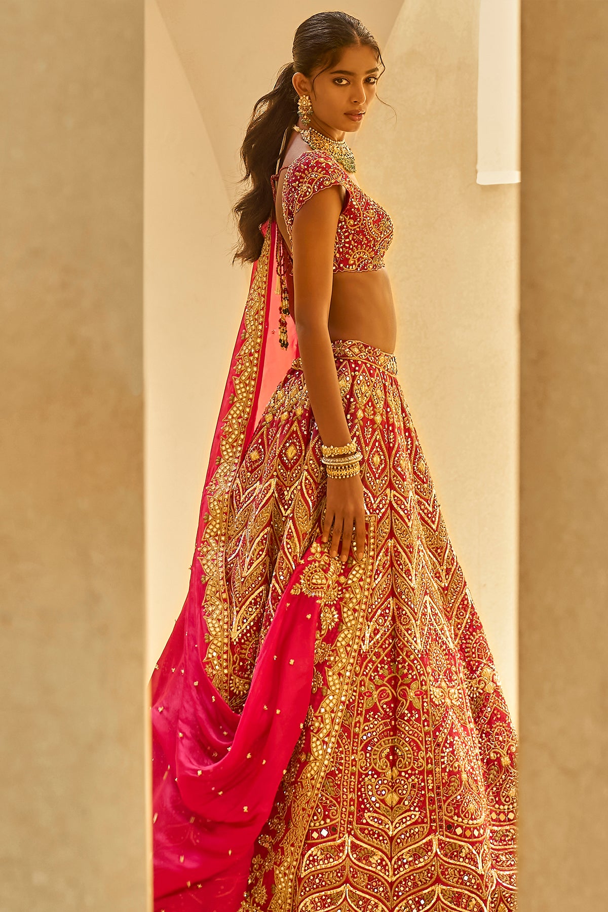 WINE AND FUSCIA LEHENGA SET
