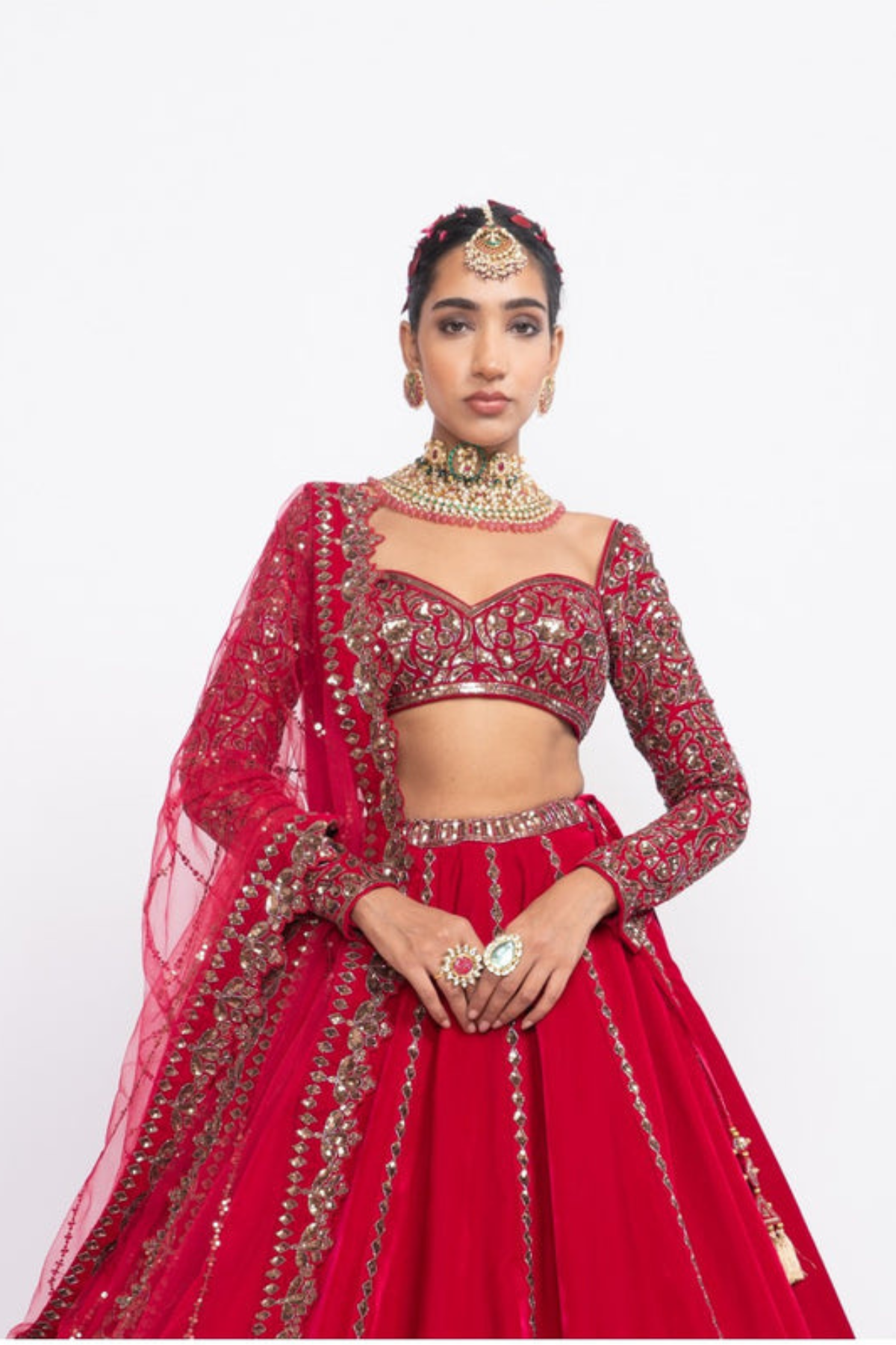Red Double Tier Lehenga Set