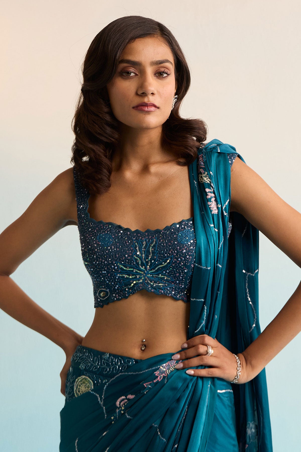 Elira Pre-Draped Satin Georgette Saree