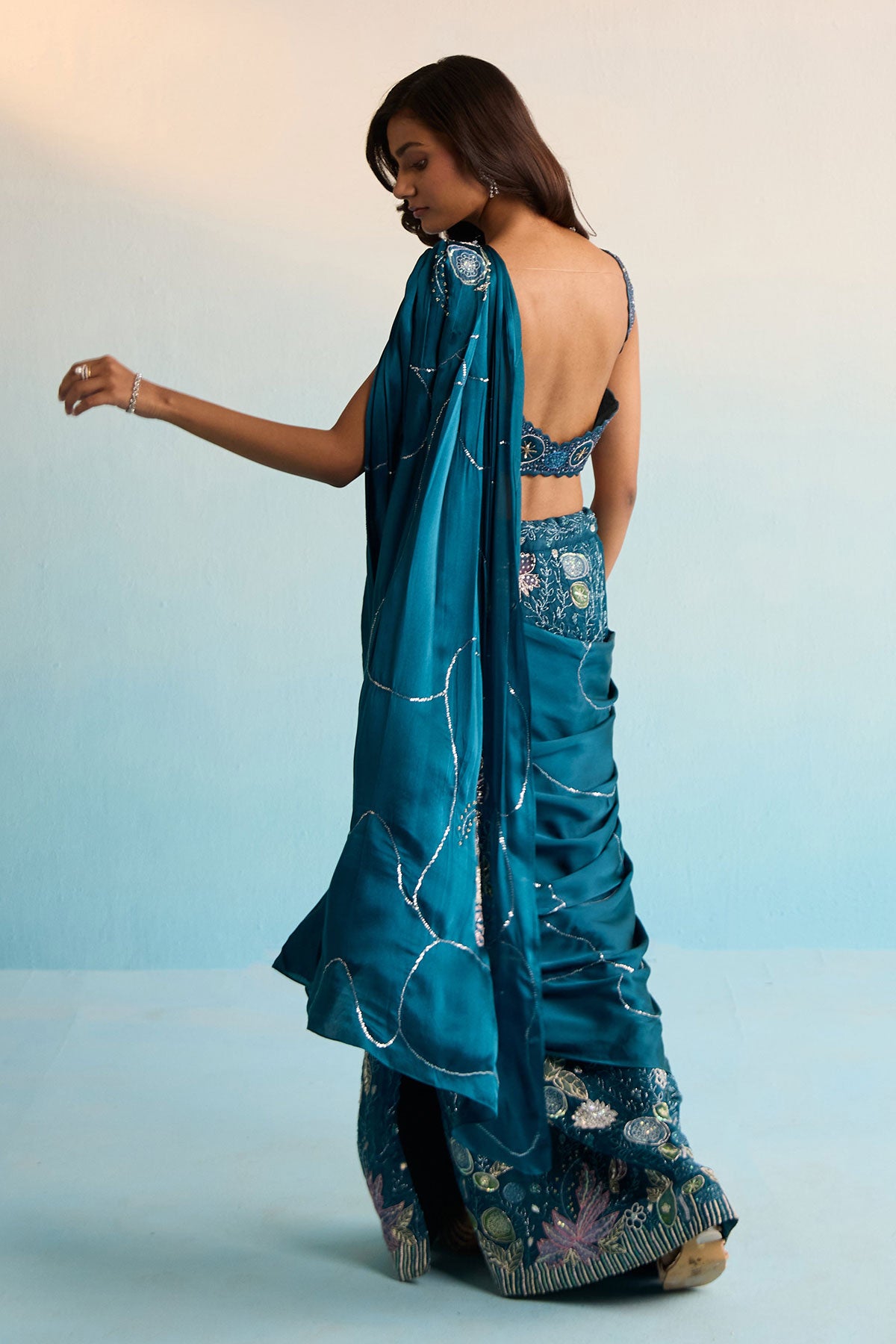 Elira Pre-Draped Satin Georgette Saree