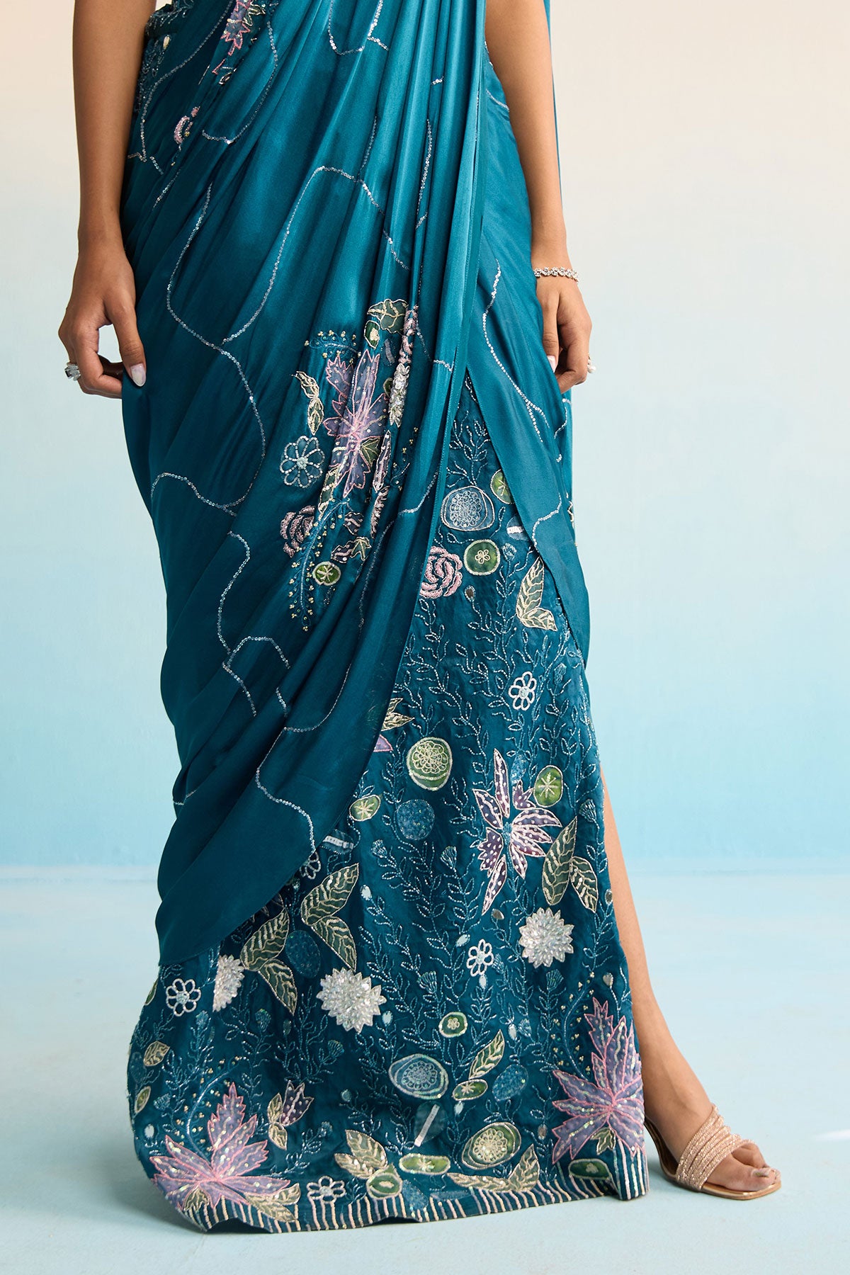 Elira Pre-Draped Satin Georgette Saree