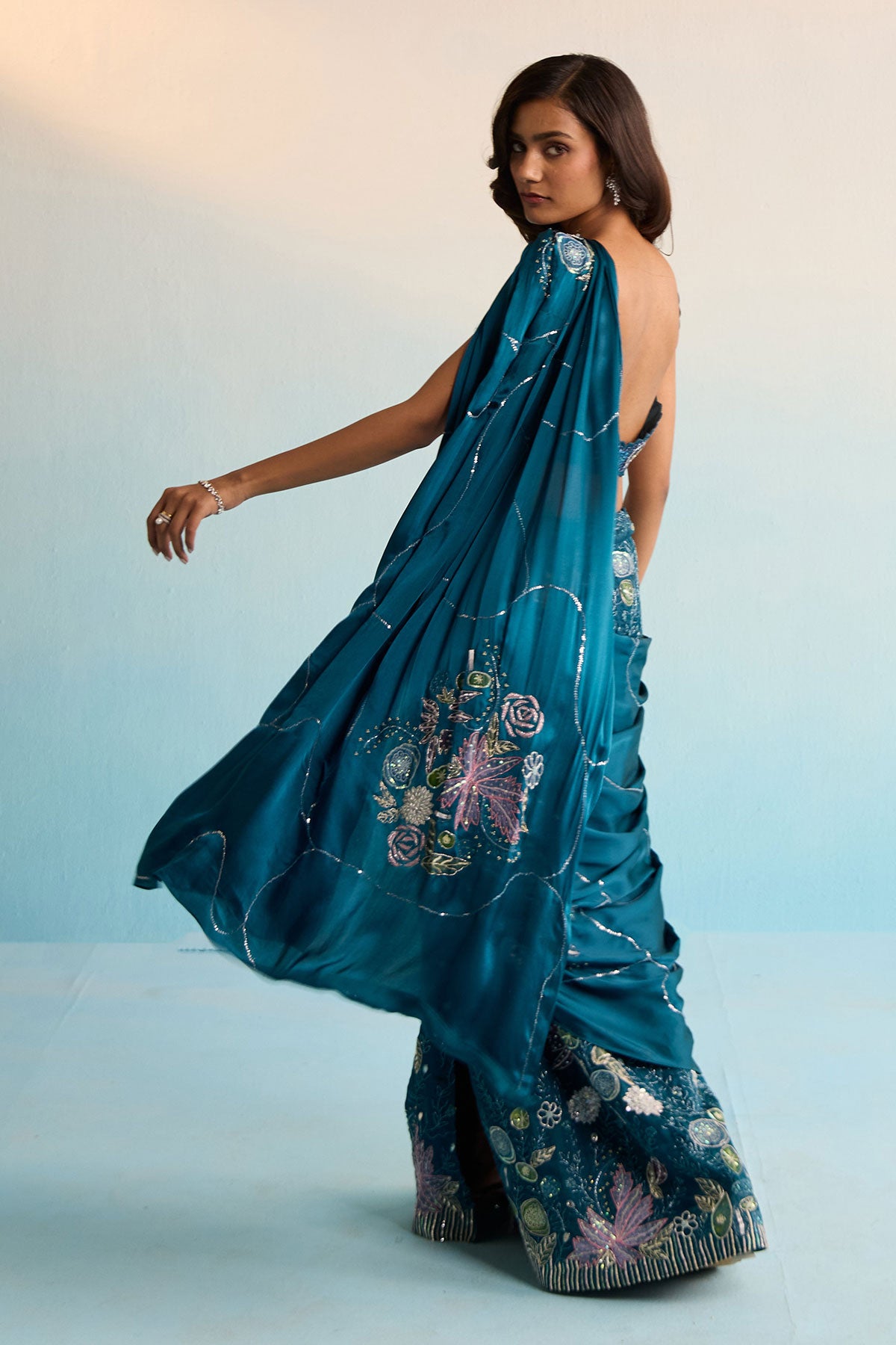 Elira Pre-Draped Satin Georgette Saree