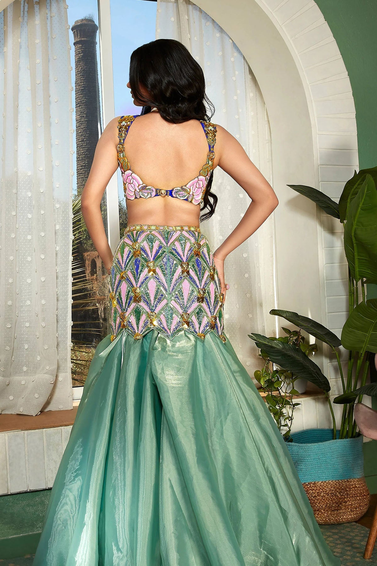 GLOW UP!- TEAL EMBELLISHED FULL LEHENGA SET