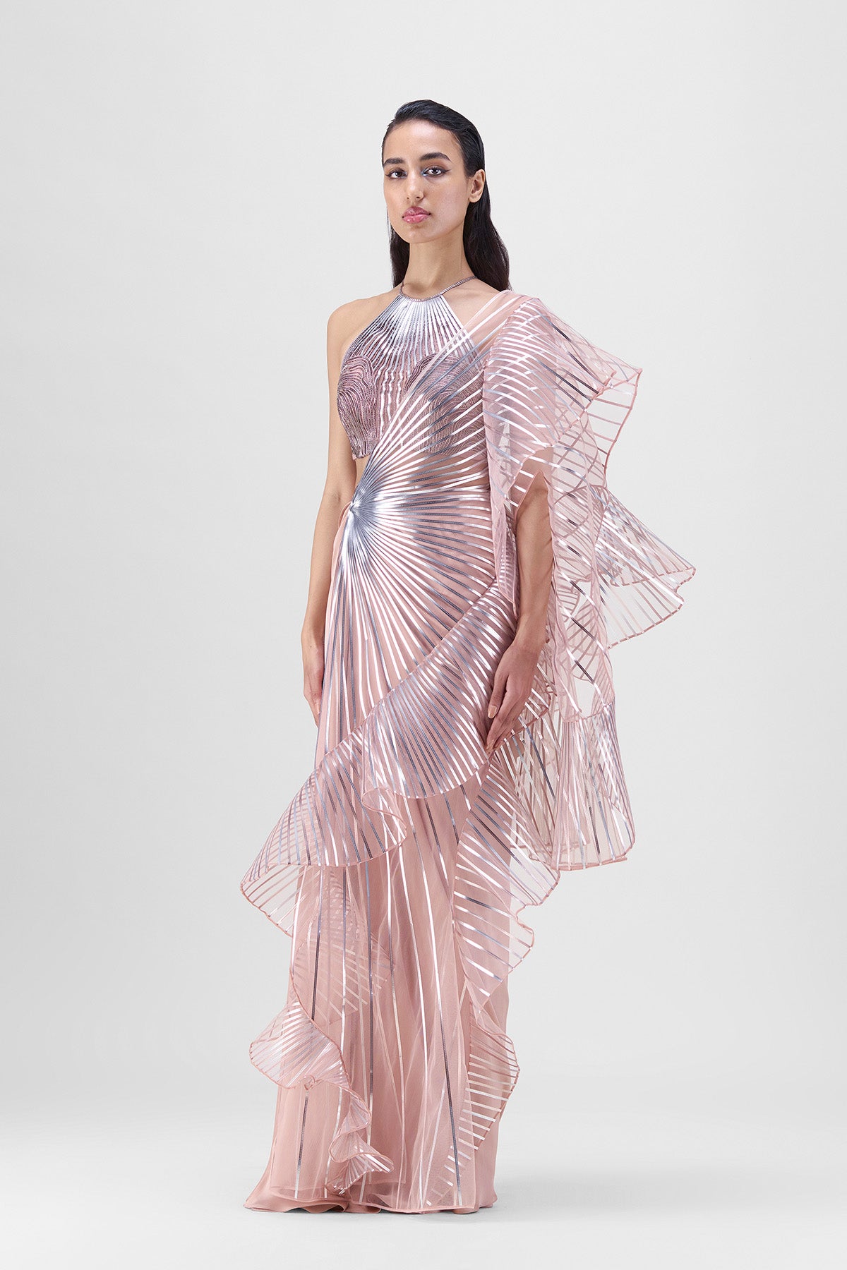 Metallic Winged Ruffle Saree