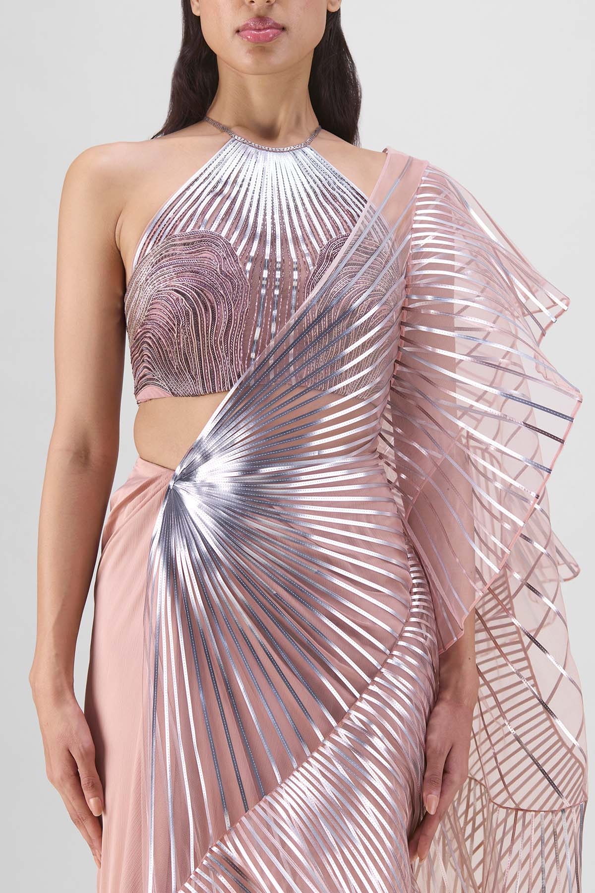 Metallic Winged Ruffle Saree