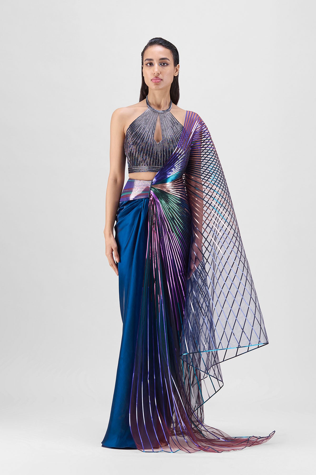 Metallic Multicoloured Winged Saree