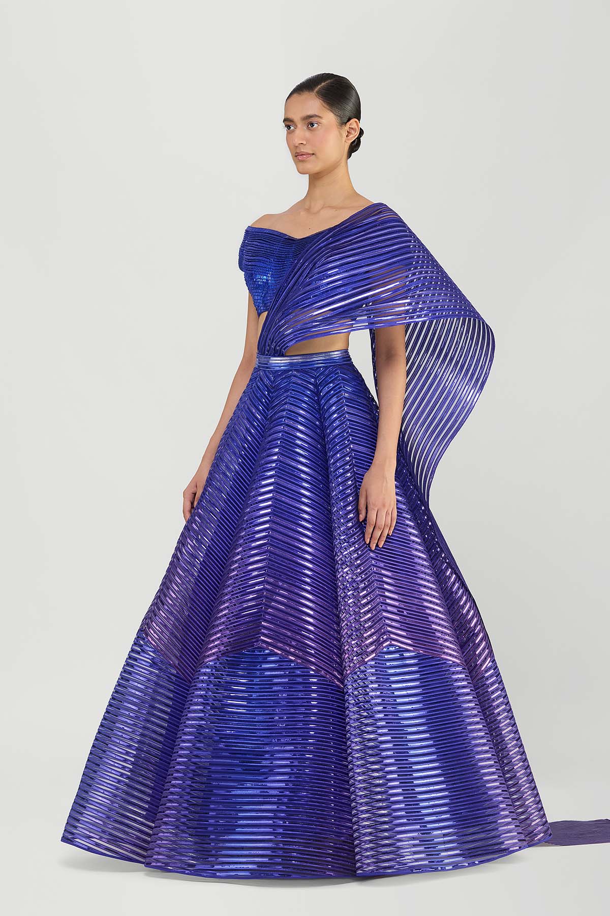 Scaled Top And Tulle Printed Skirt With Drape