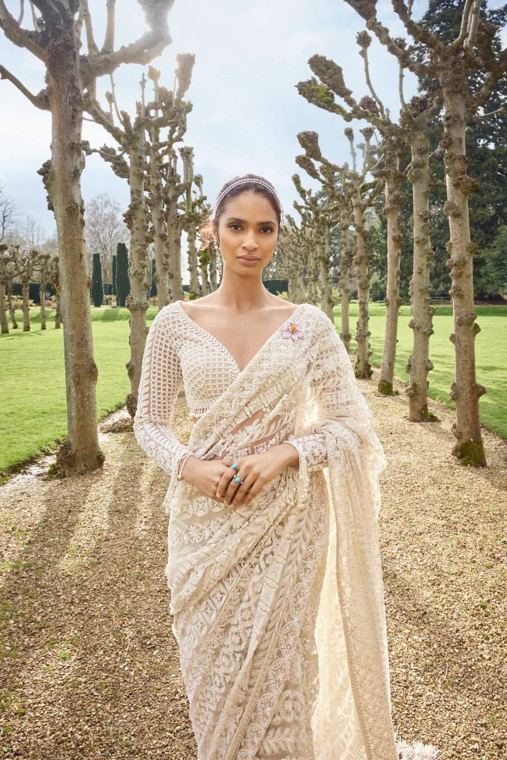 Nude Cream Stripe Saree