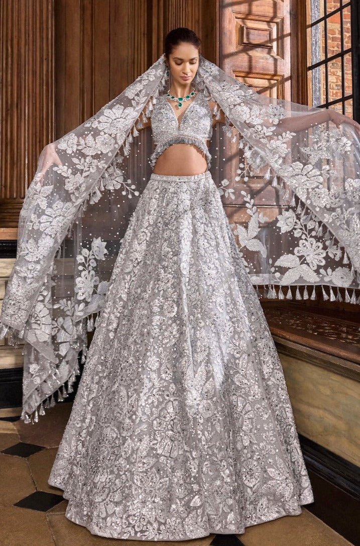 Metallic Silver Lehenga Set